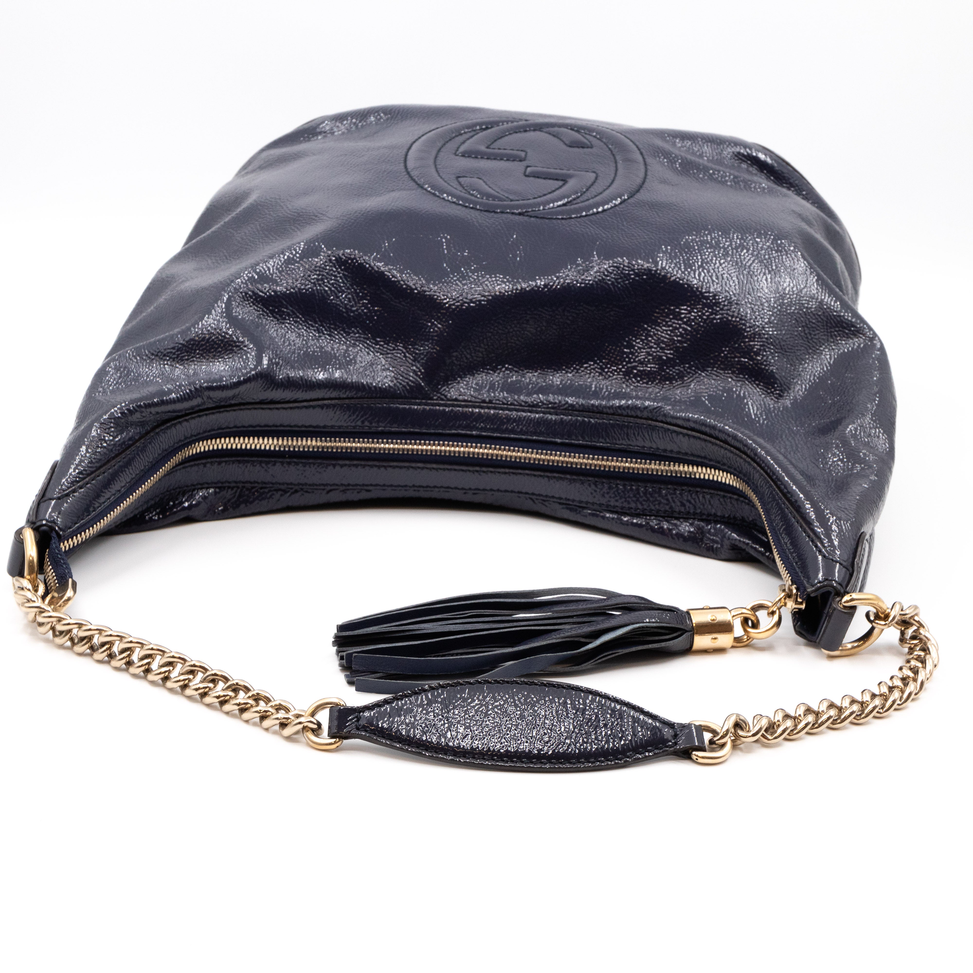 Soho Chain Hobo Crushed Patent Leather Blue