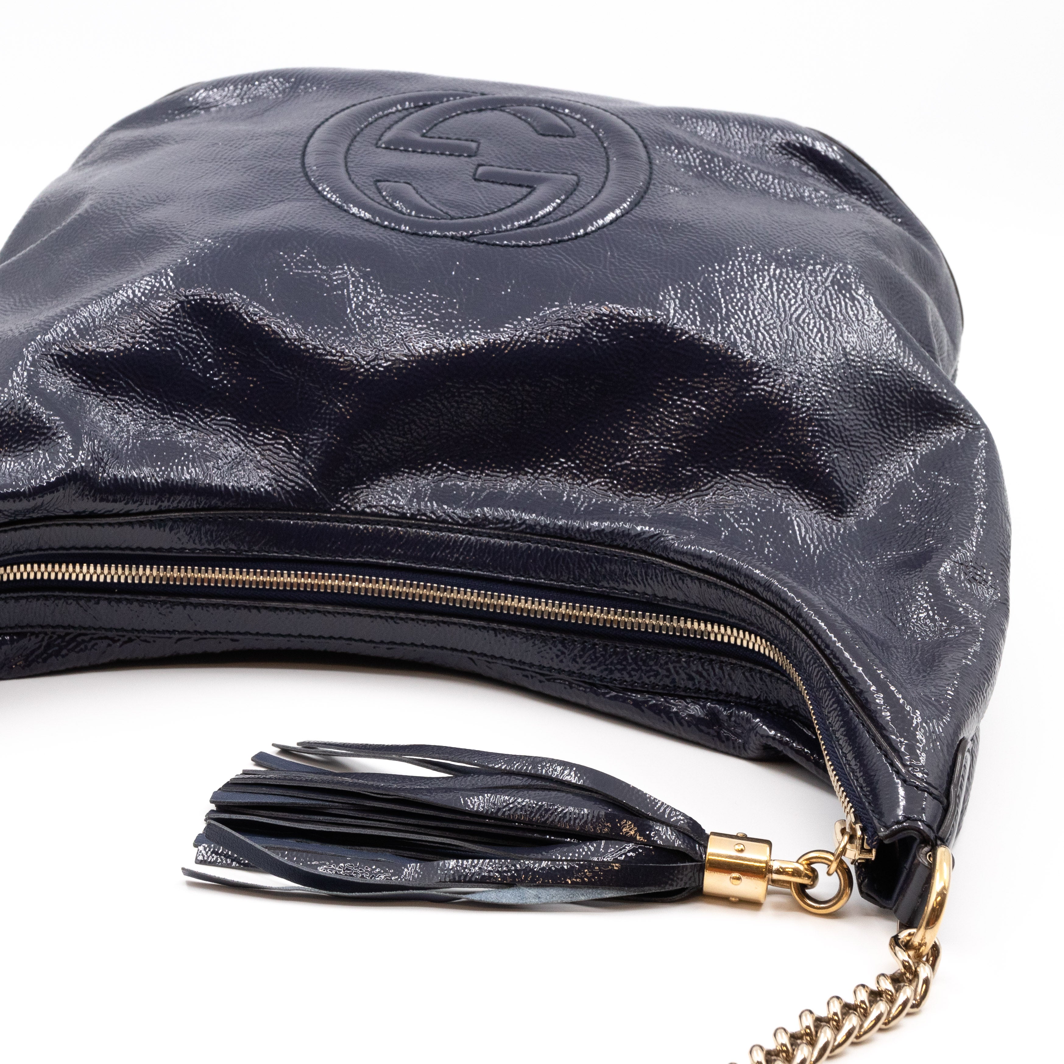 Soho Chain Hobo Crushed Patent Leather Blue