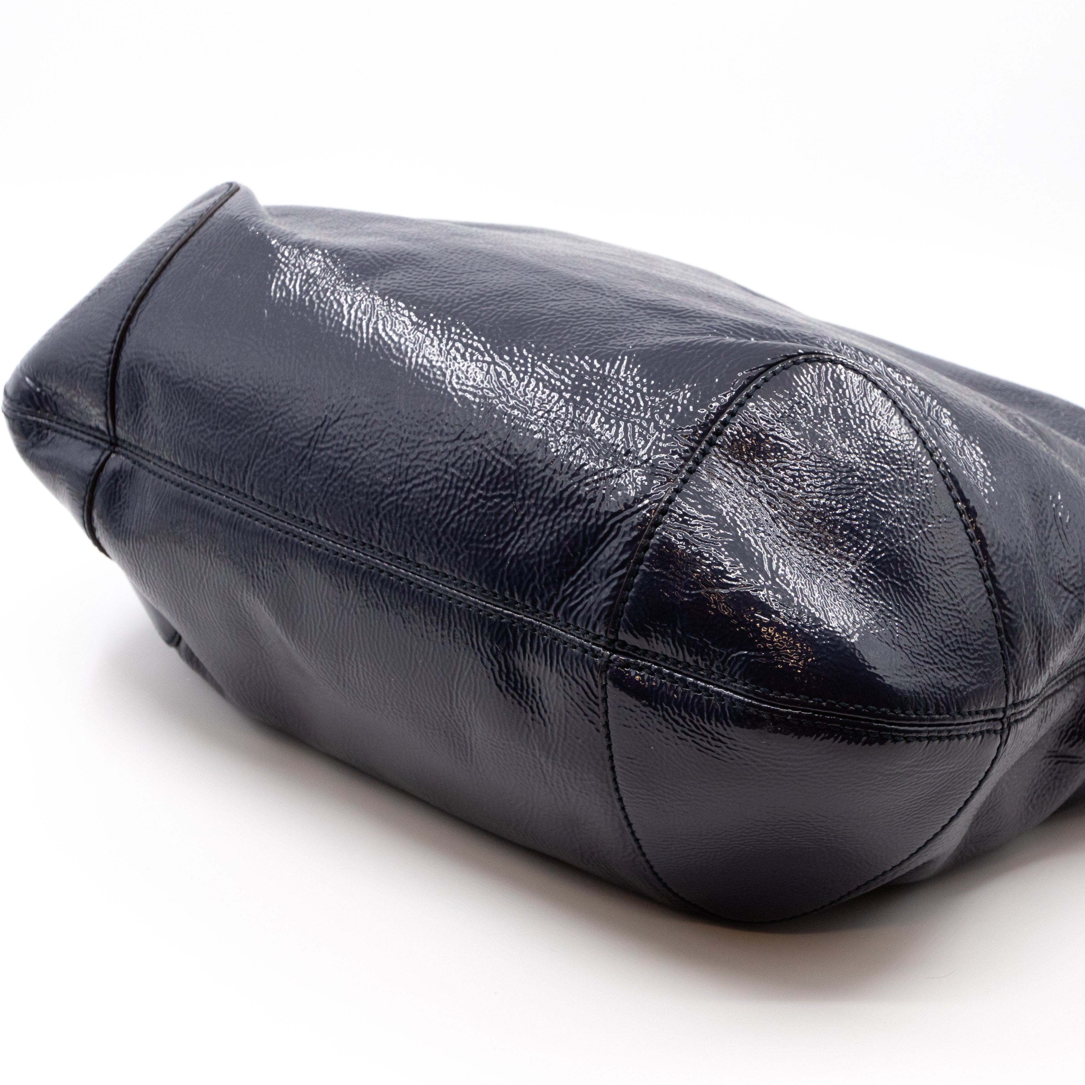 Soho Chain Hobo Crushed Patent Leather Blue