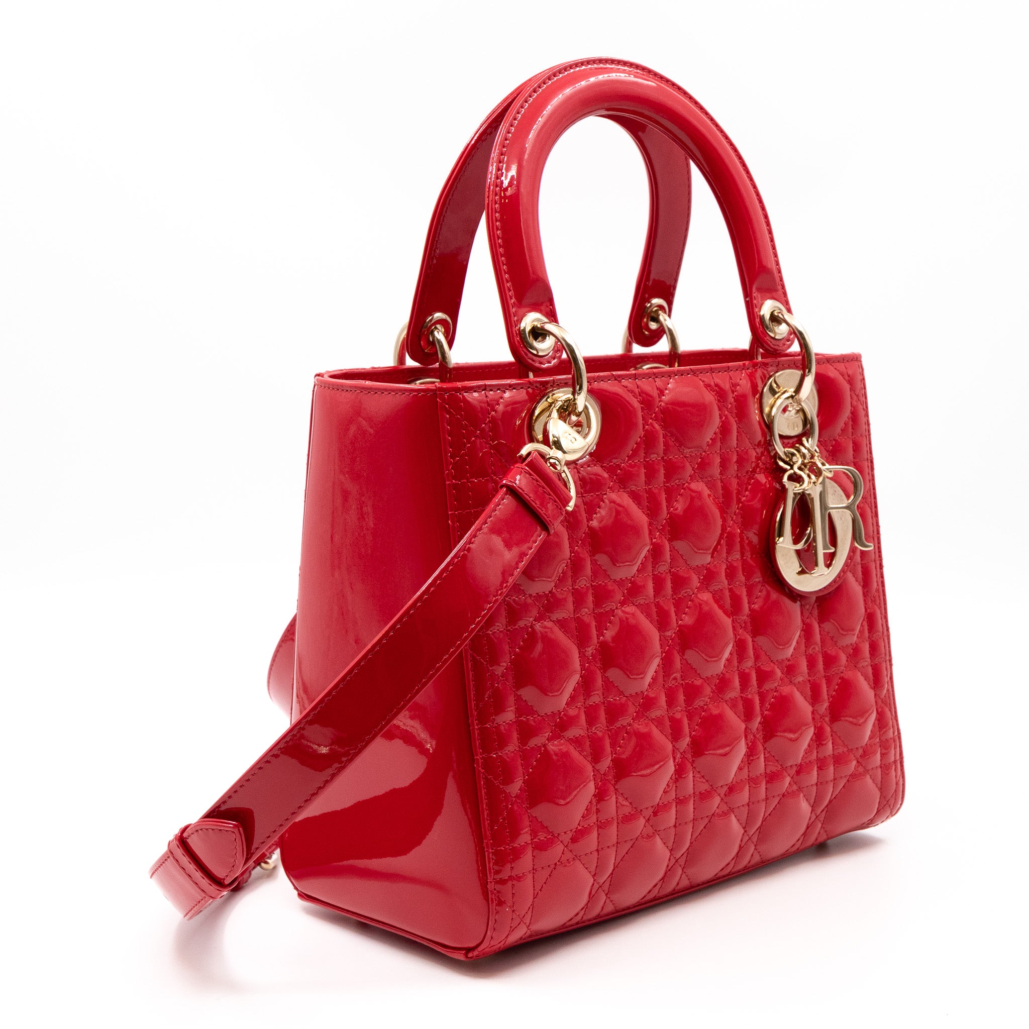 Lady Dior Medium Red Patent Leather