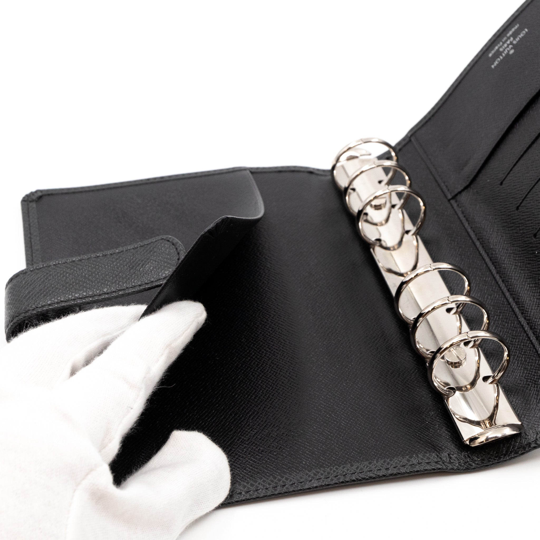 Medium Ring Agenda Cover Taiga Leather Black