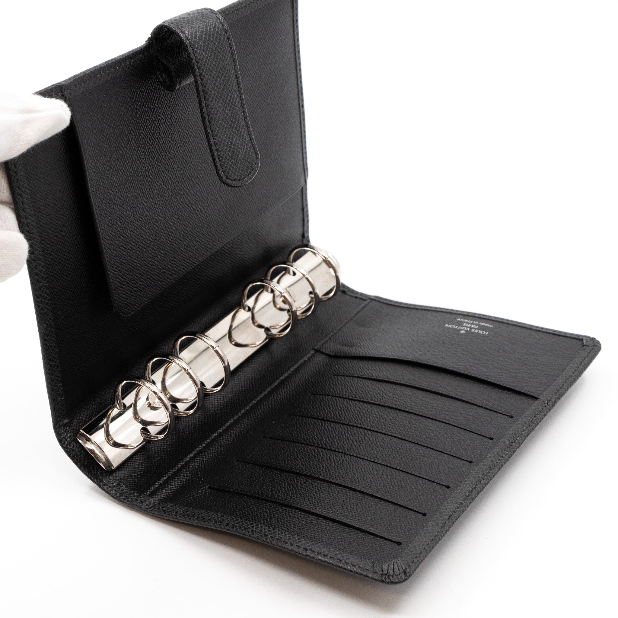 Medium Ring Agenda Cover Taiga Leather Black