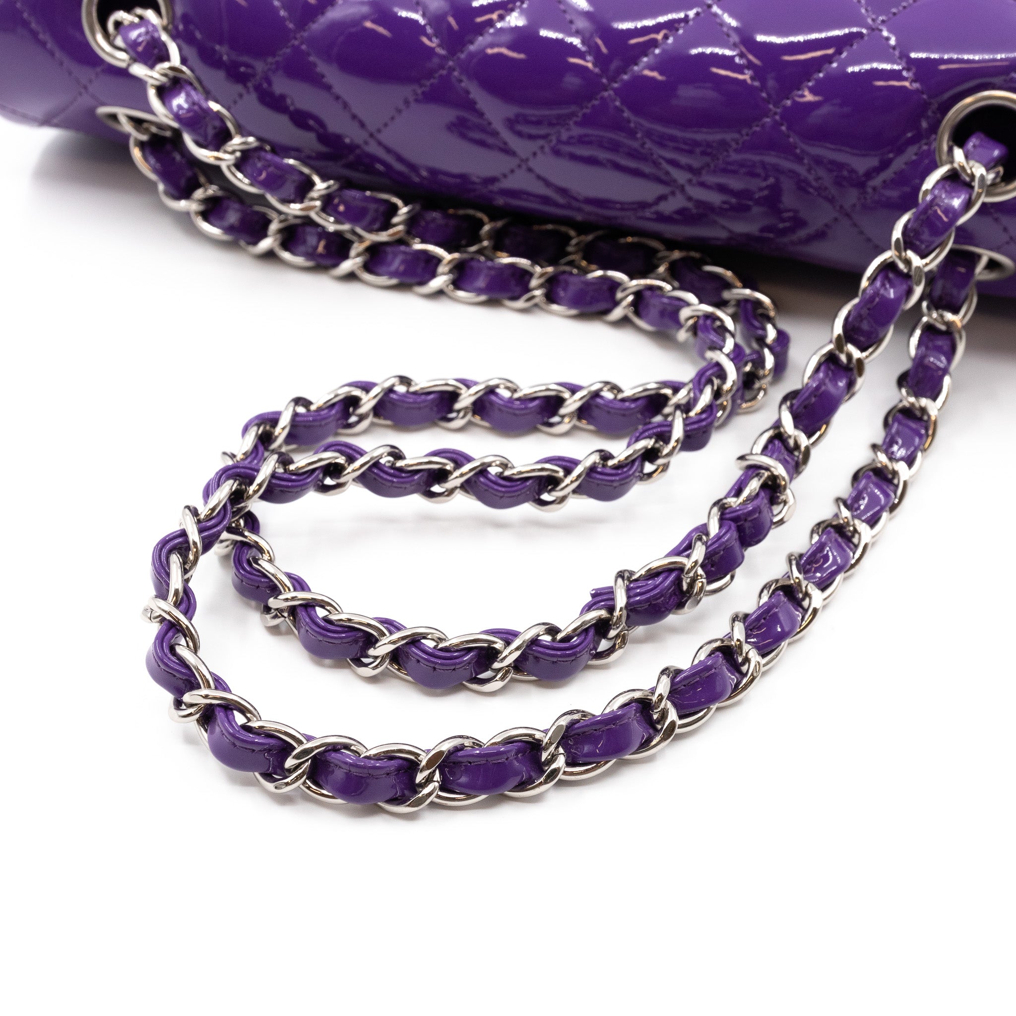 Classic Double Flap Bag Medium Purple Patent Leather Silver