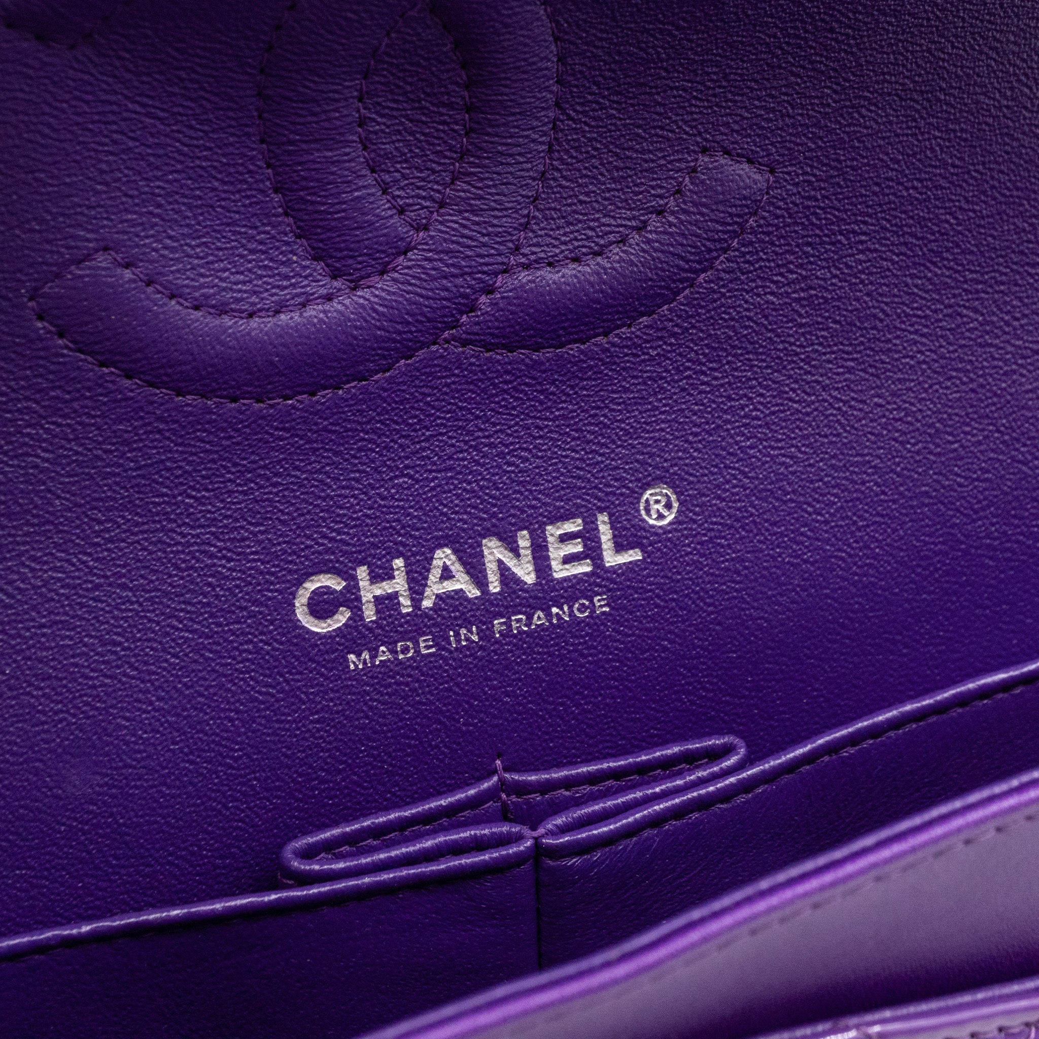 Classic Double Flap Bag Medium Purple Patent Leather Silver