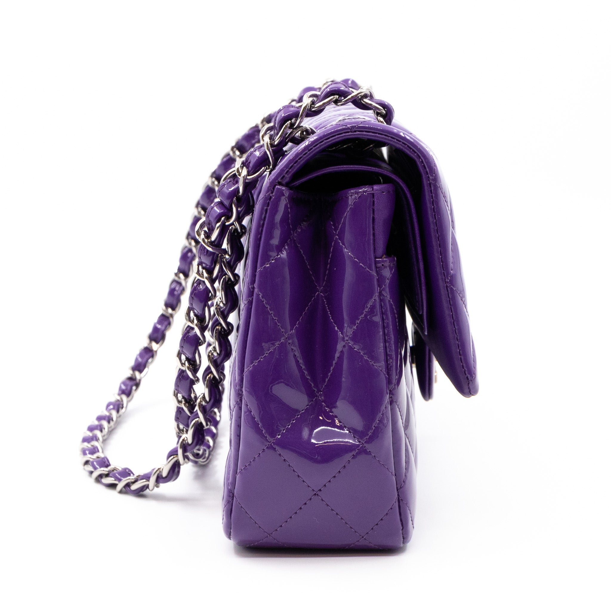 Classic Double Flap Bag Medium Purple Patent Leather Silver