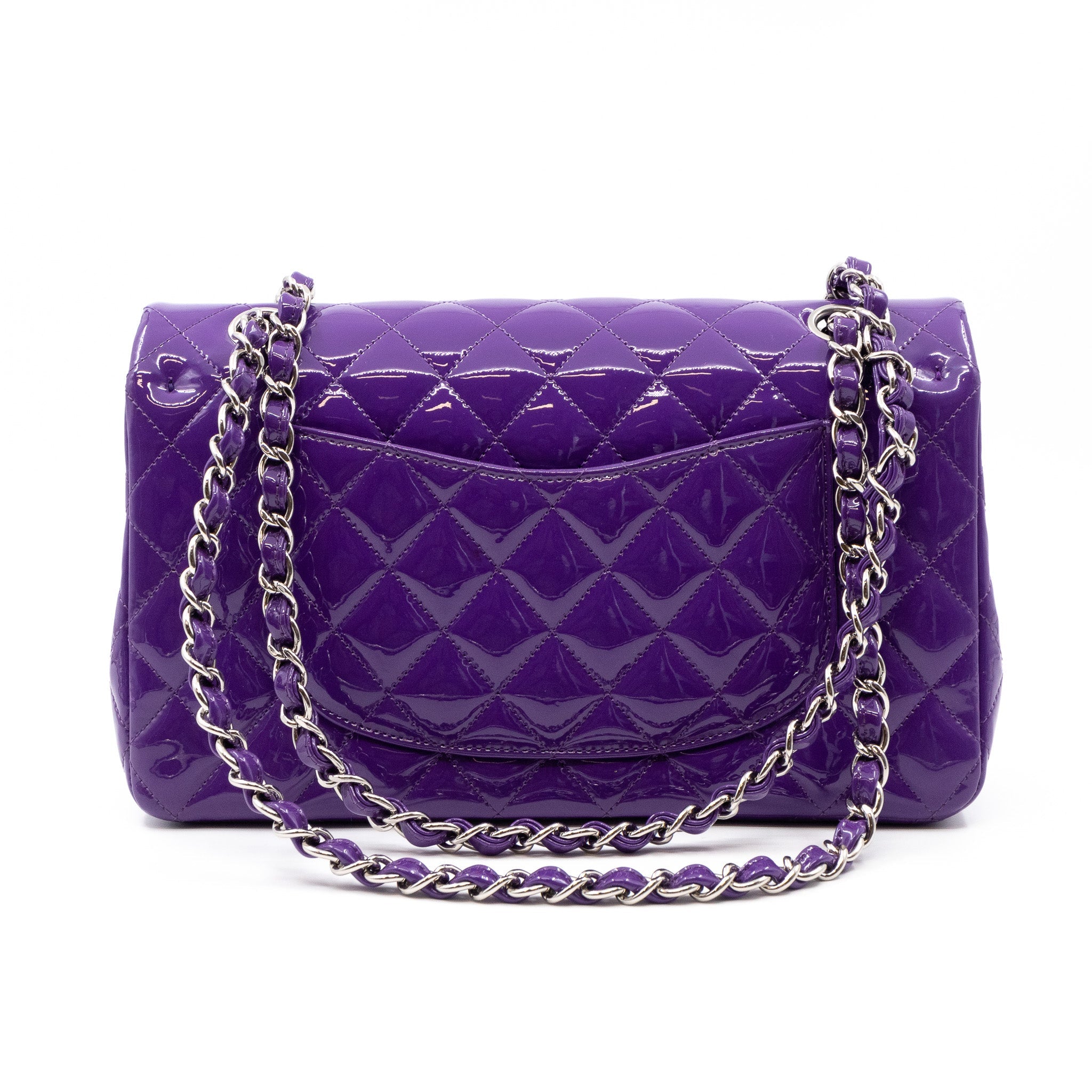 Classic Double Flap Bag Medium Purple Patent Leather Silver
