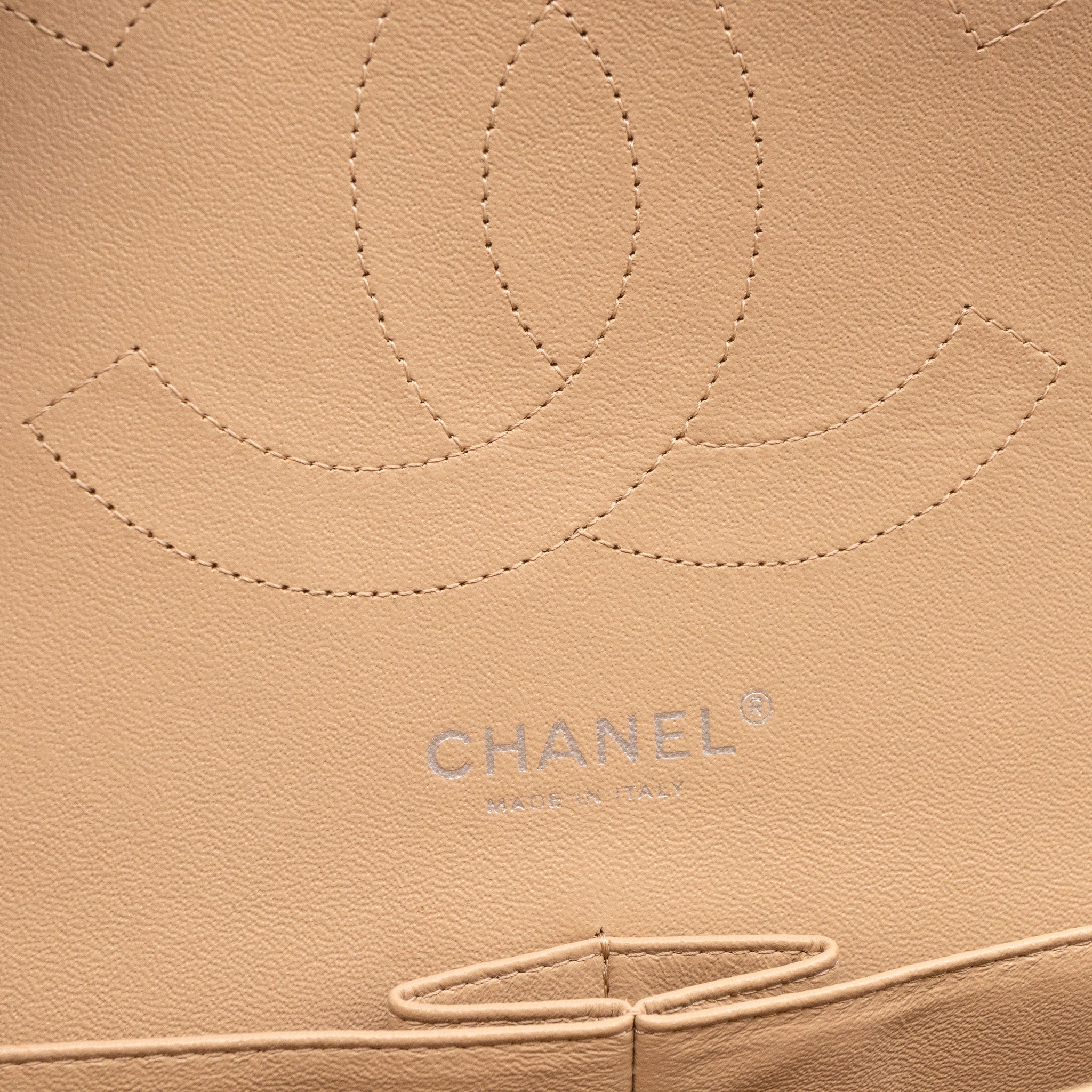 Classic Double Flap Jumbo Dark Beige Patent Leather Silver