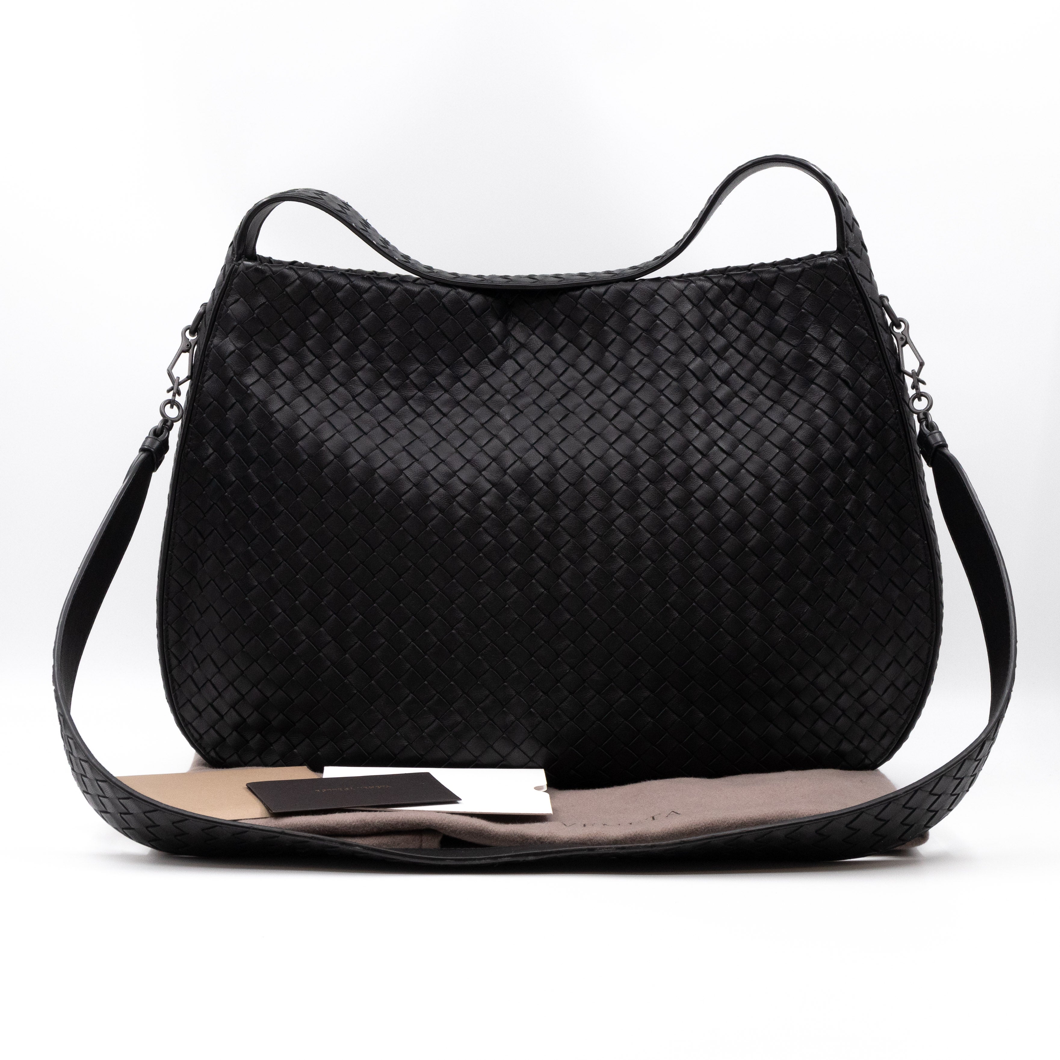 Large City Messenger Intrecciato Black Leather