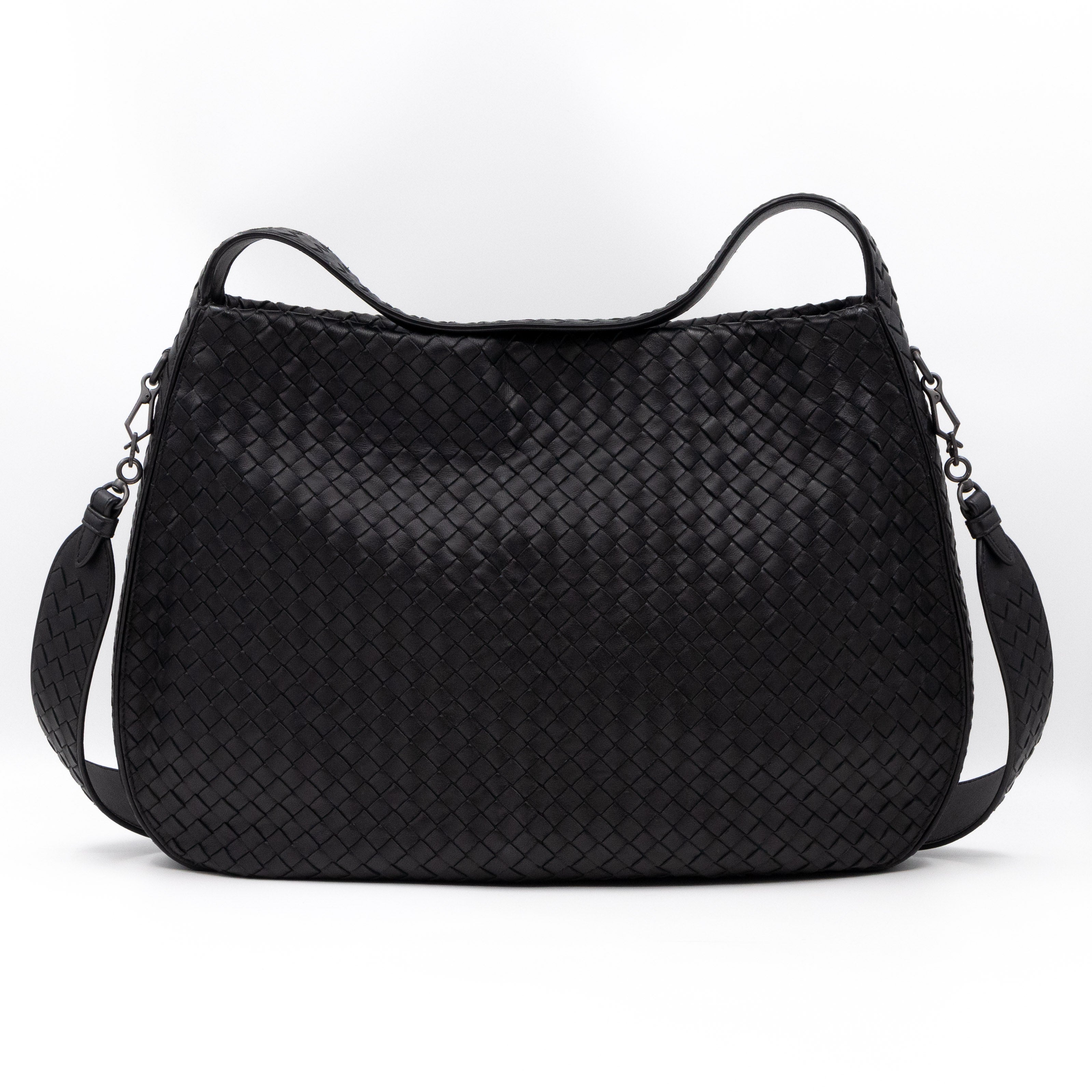 Large City Messenger Intrecciato Black Leather