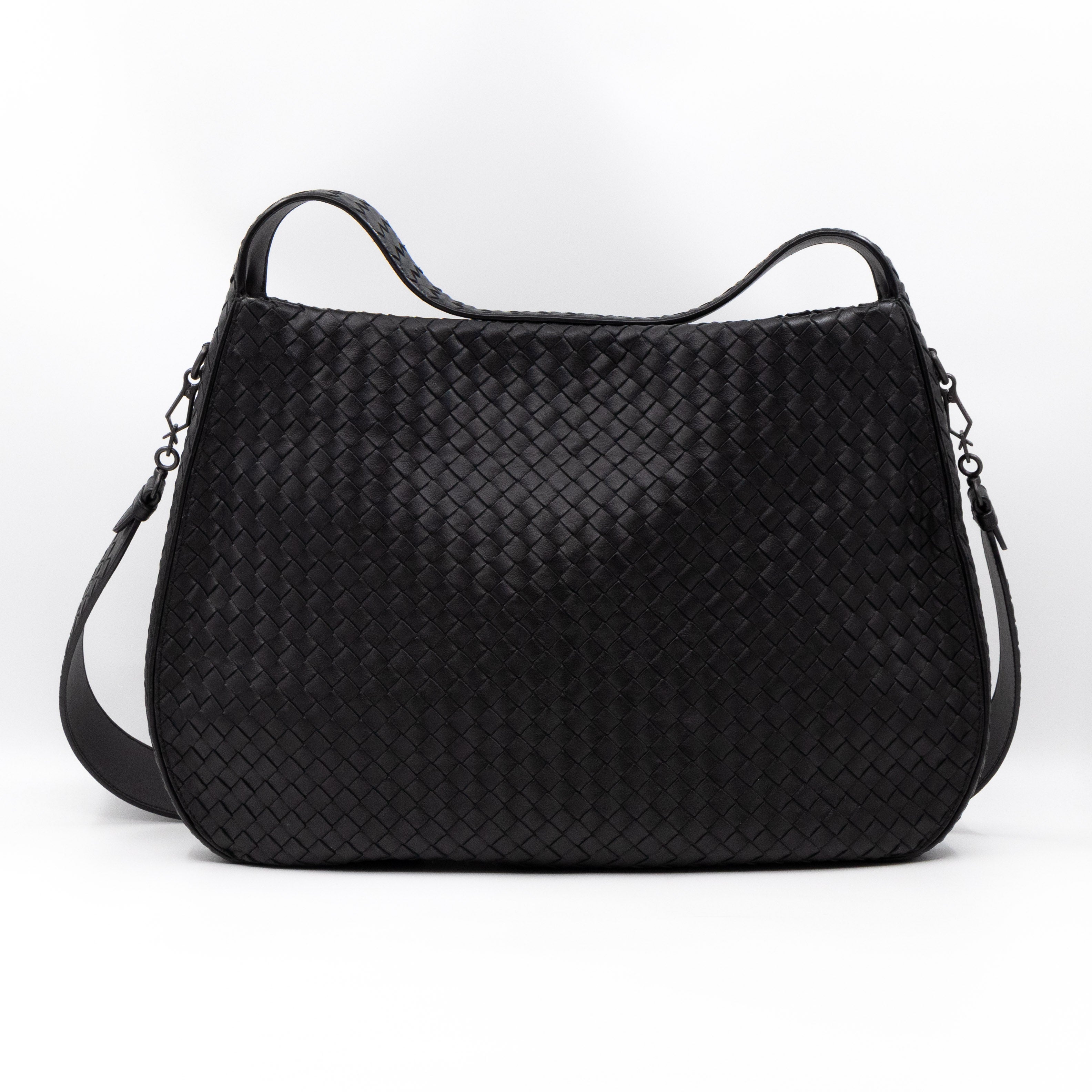 Large City Messenger Intrecciato Black Leather