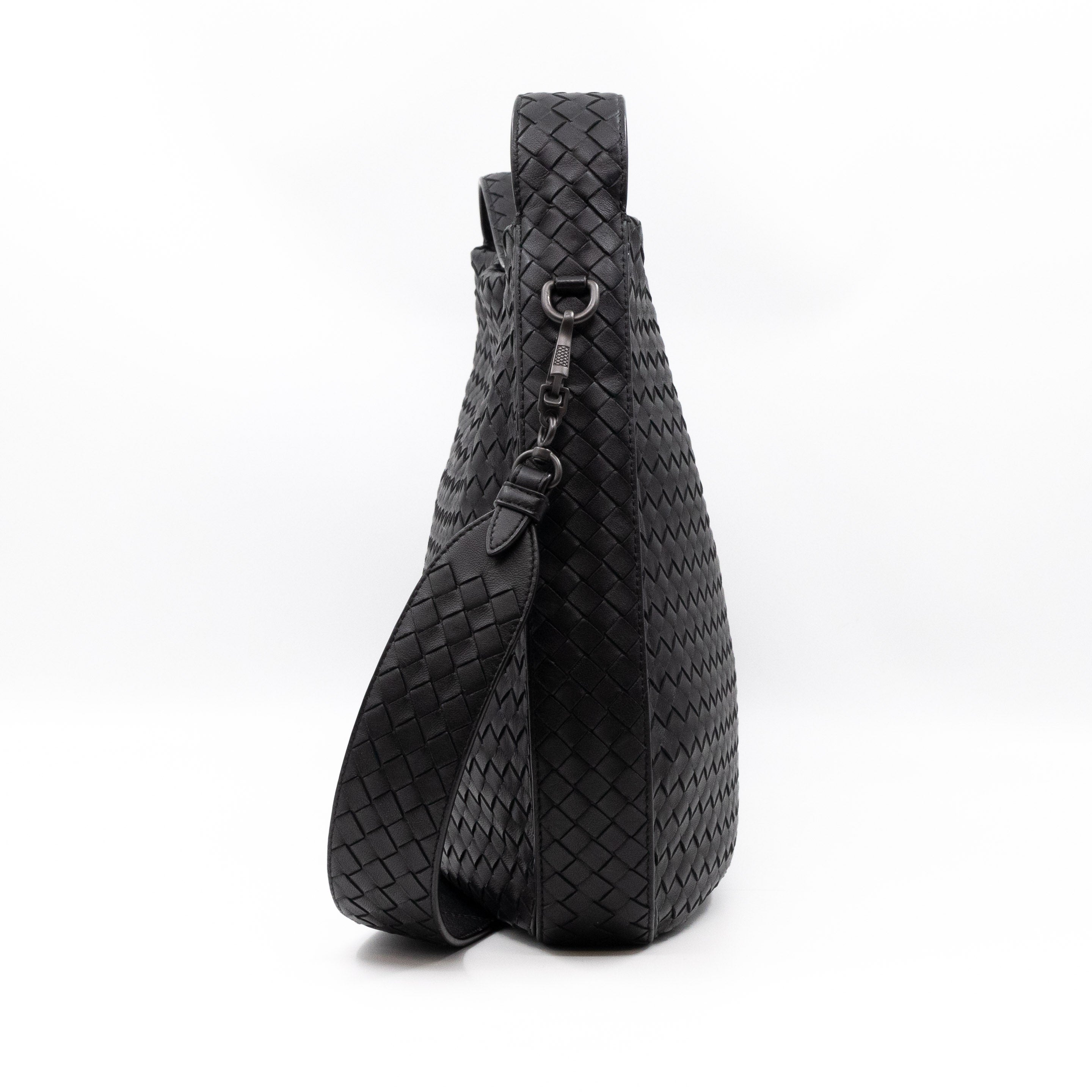 Large City Messenger Intrecciato Black Leather