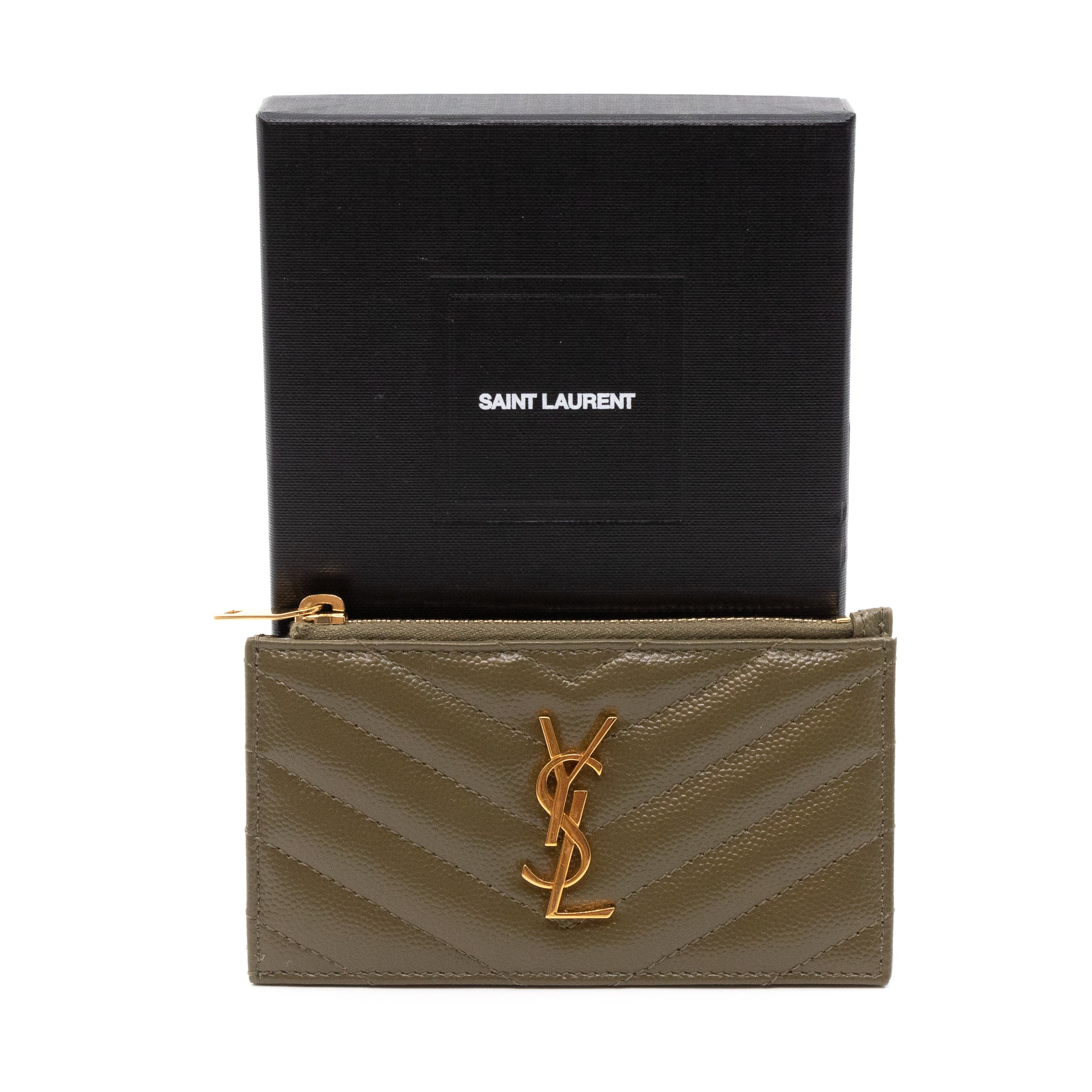 Cassandre Zipped Card Case Khaki Leather