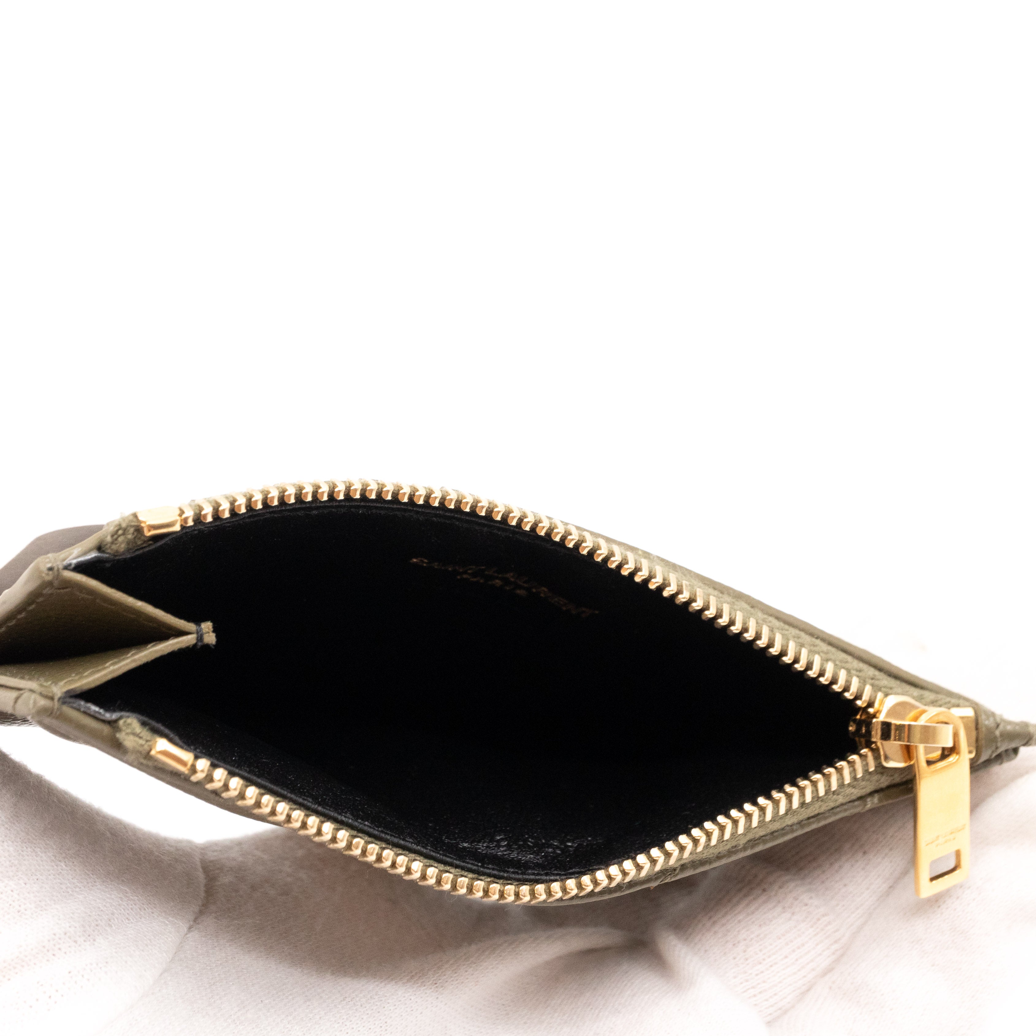 Cassandre Zipped Card Case Khaki Leather