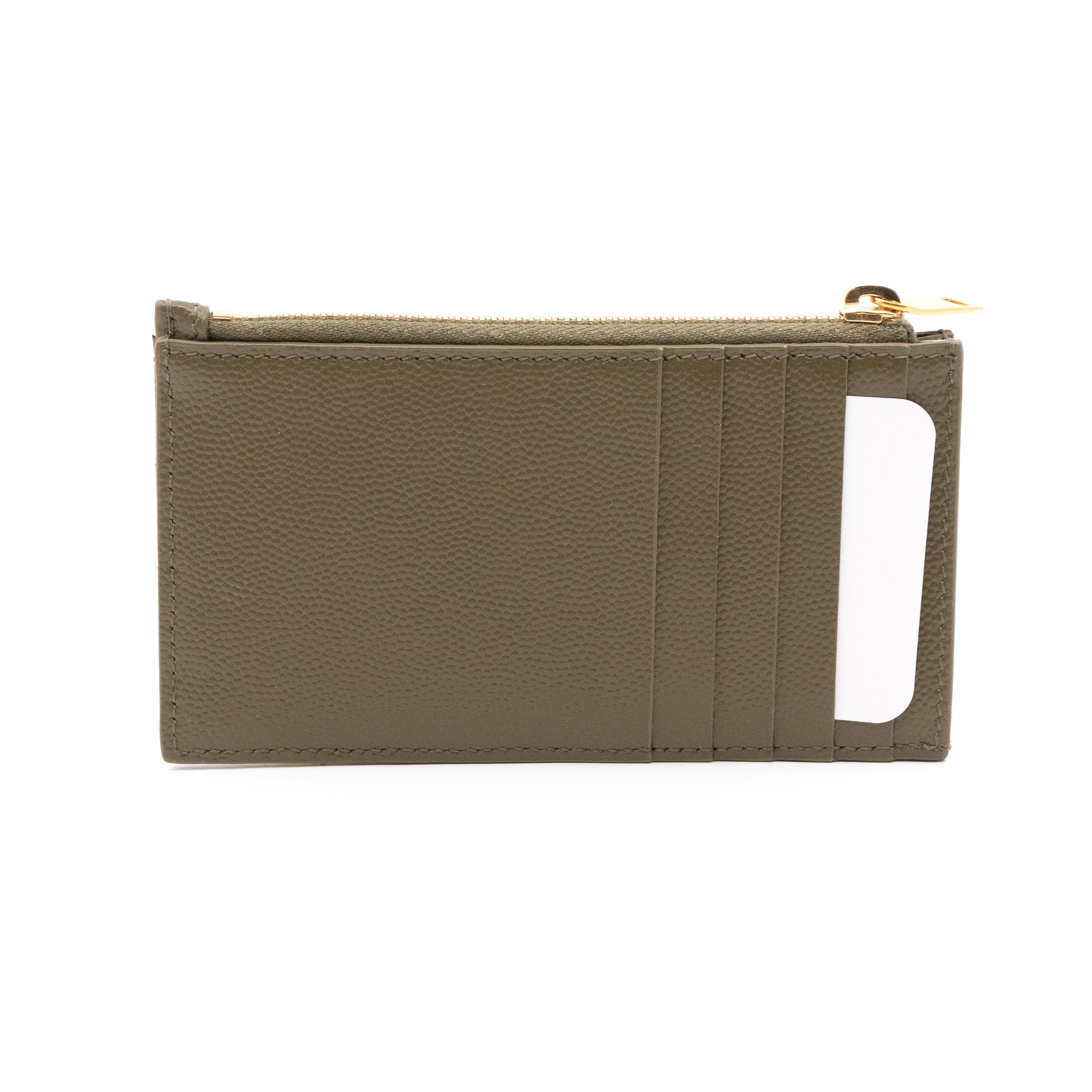 Cassandre Zipped Card Case Khaki Leather