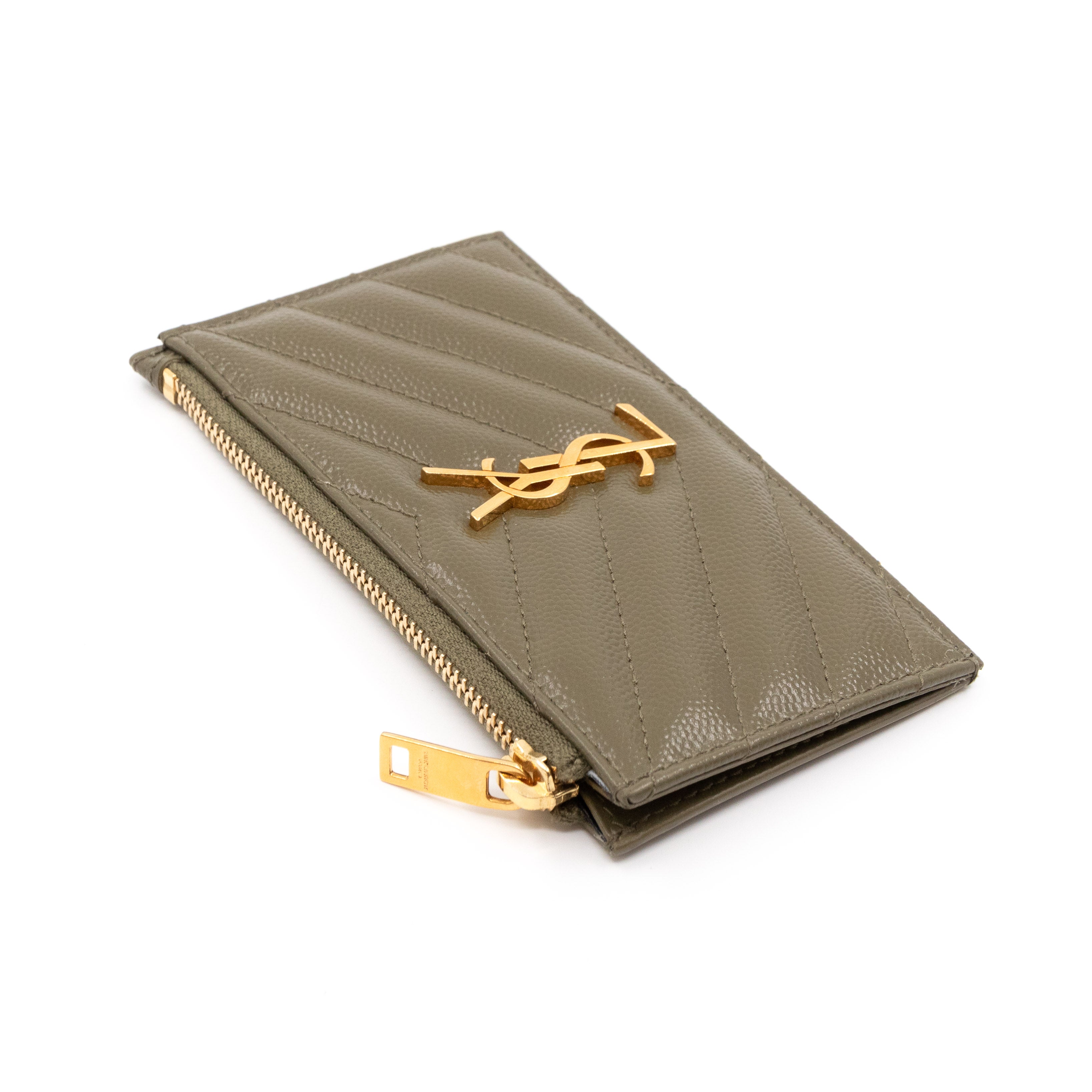 Cassandre Zipped Card Case Khaki Leather