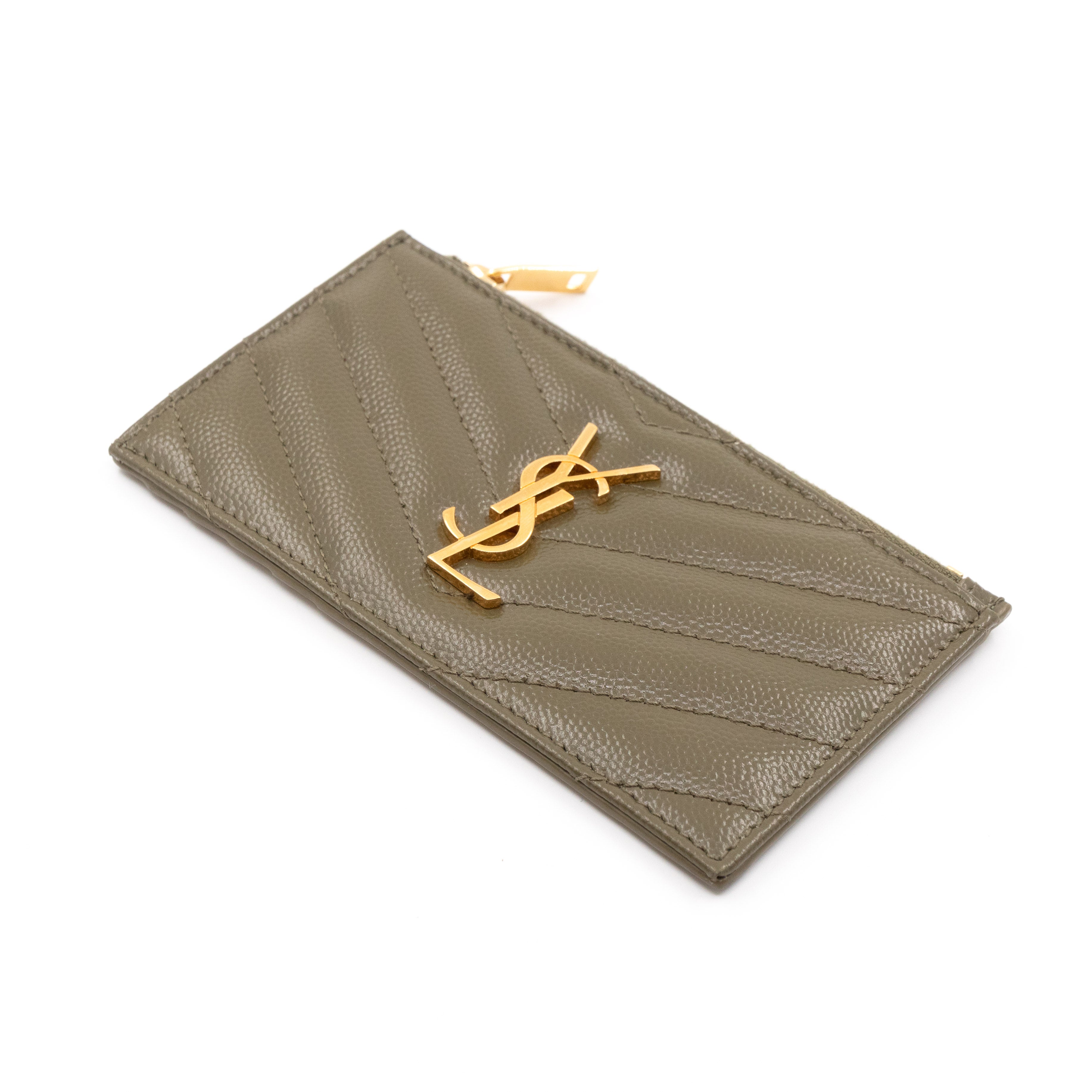 Cassandre Zipped Card Case Khaki Leather