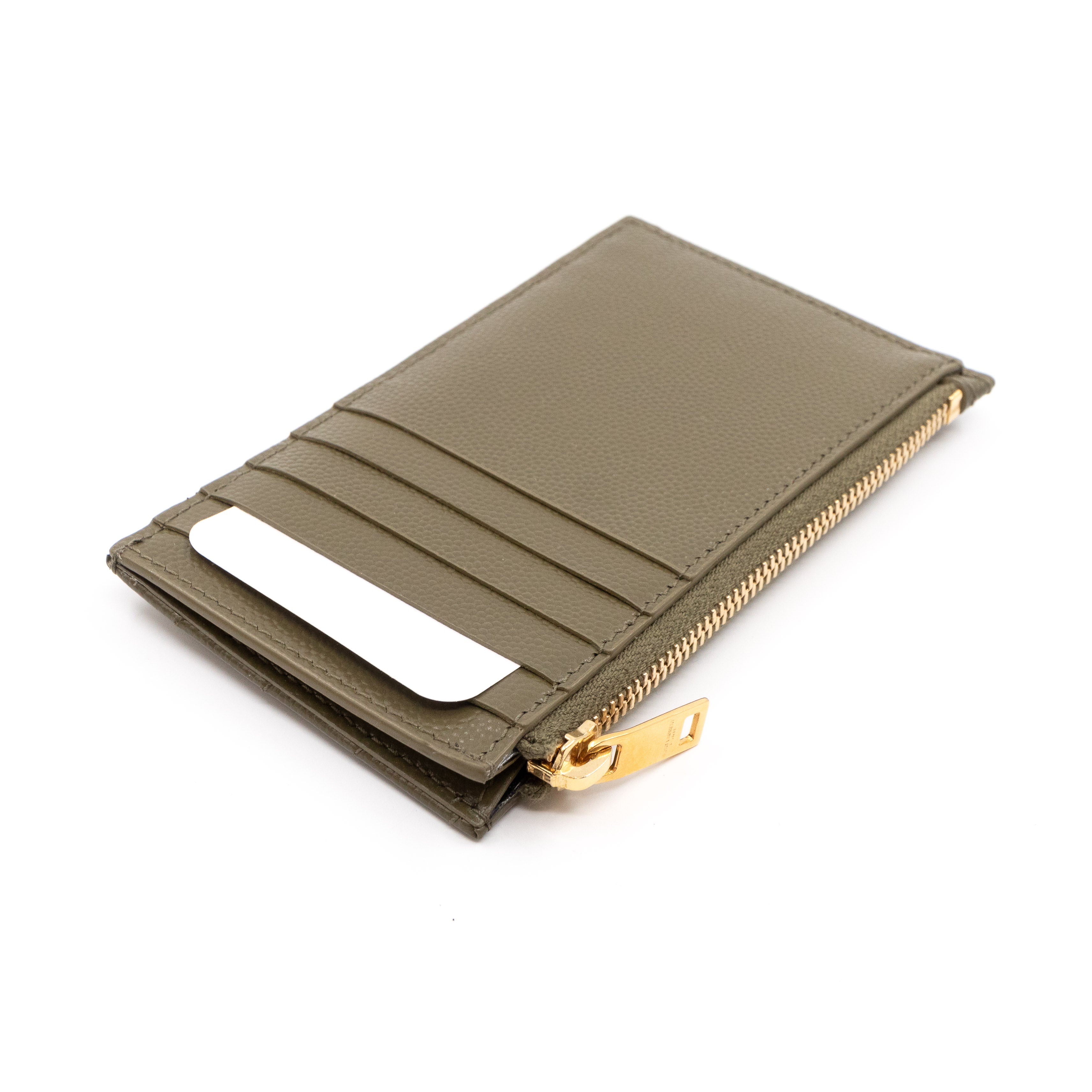 Cassandre Zipped Card Case Khaki Leather
