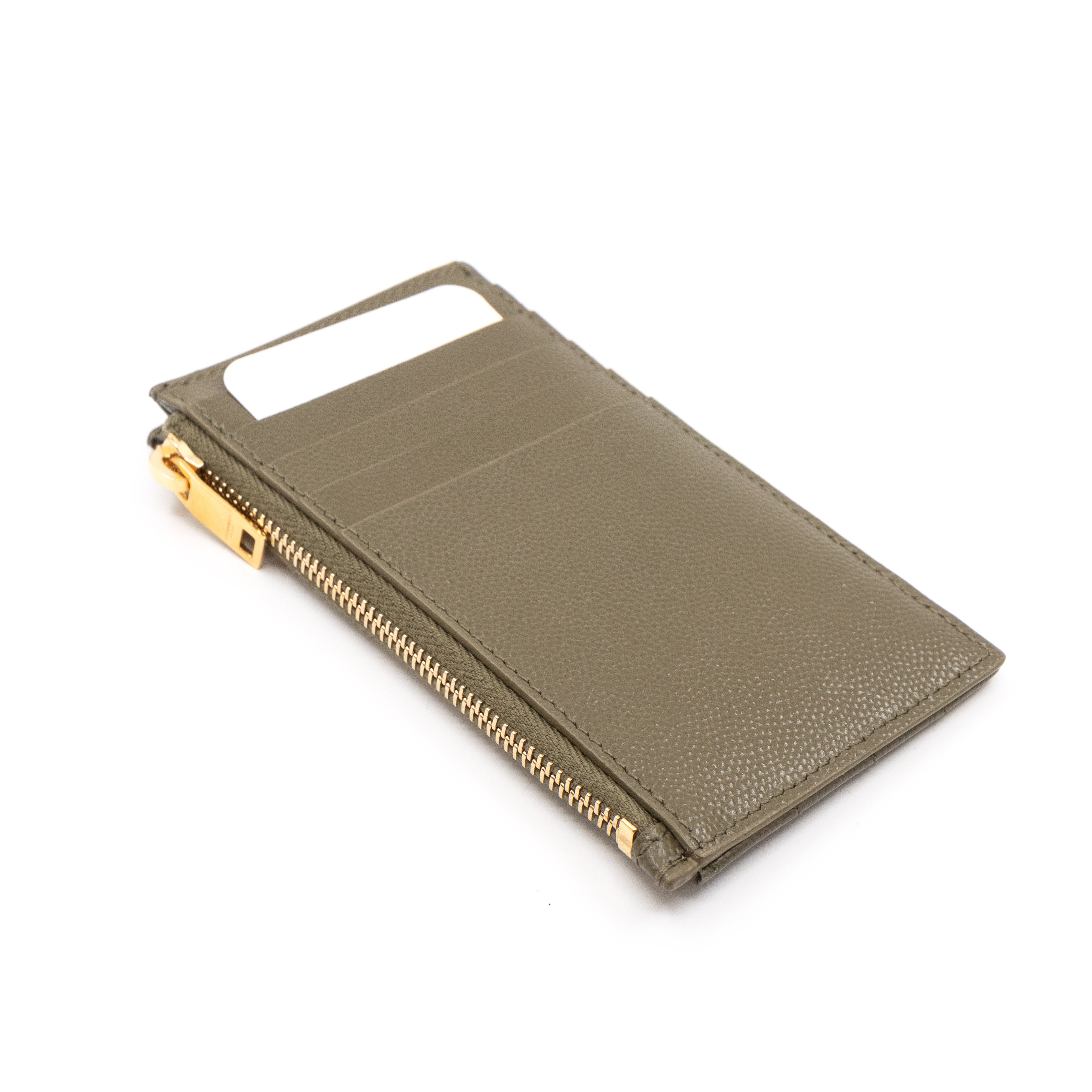 Cassandre Zipped Card Case Khaki Leather