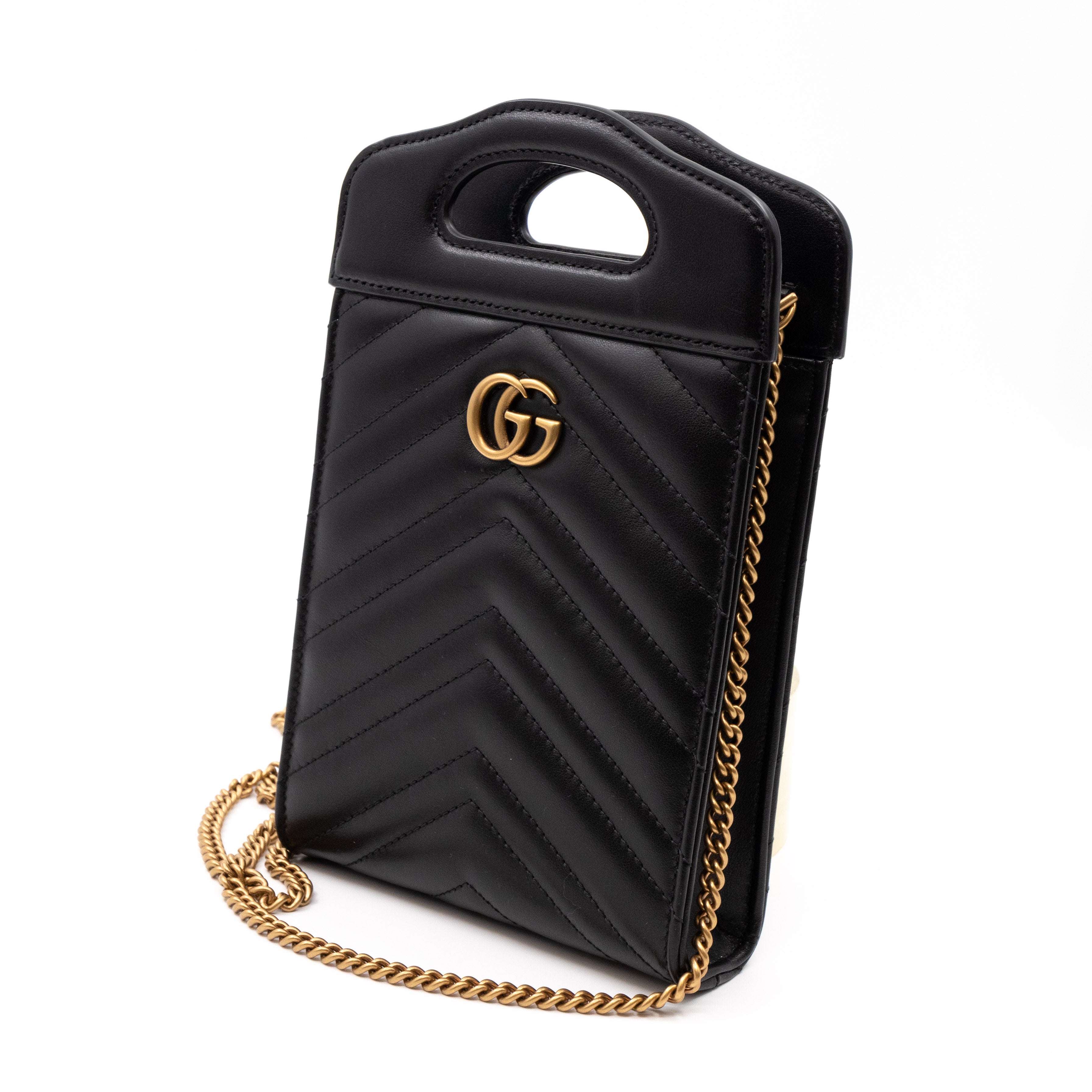 GG Marmont Top Handle Mini Bag Black Leather