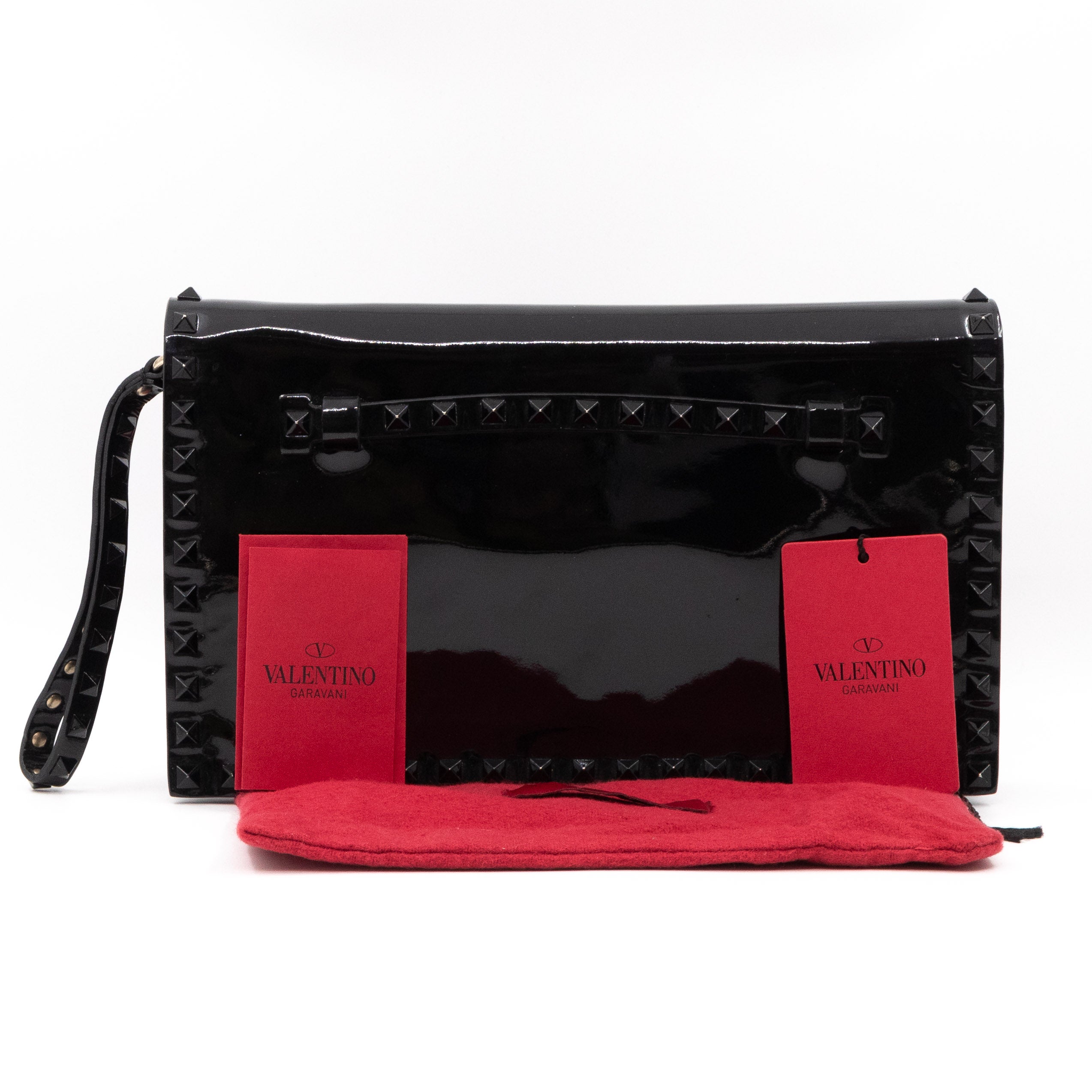 Rockstud Flap Clutch Black Patent Leather