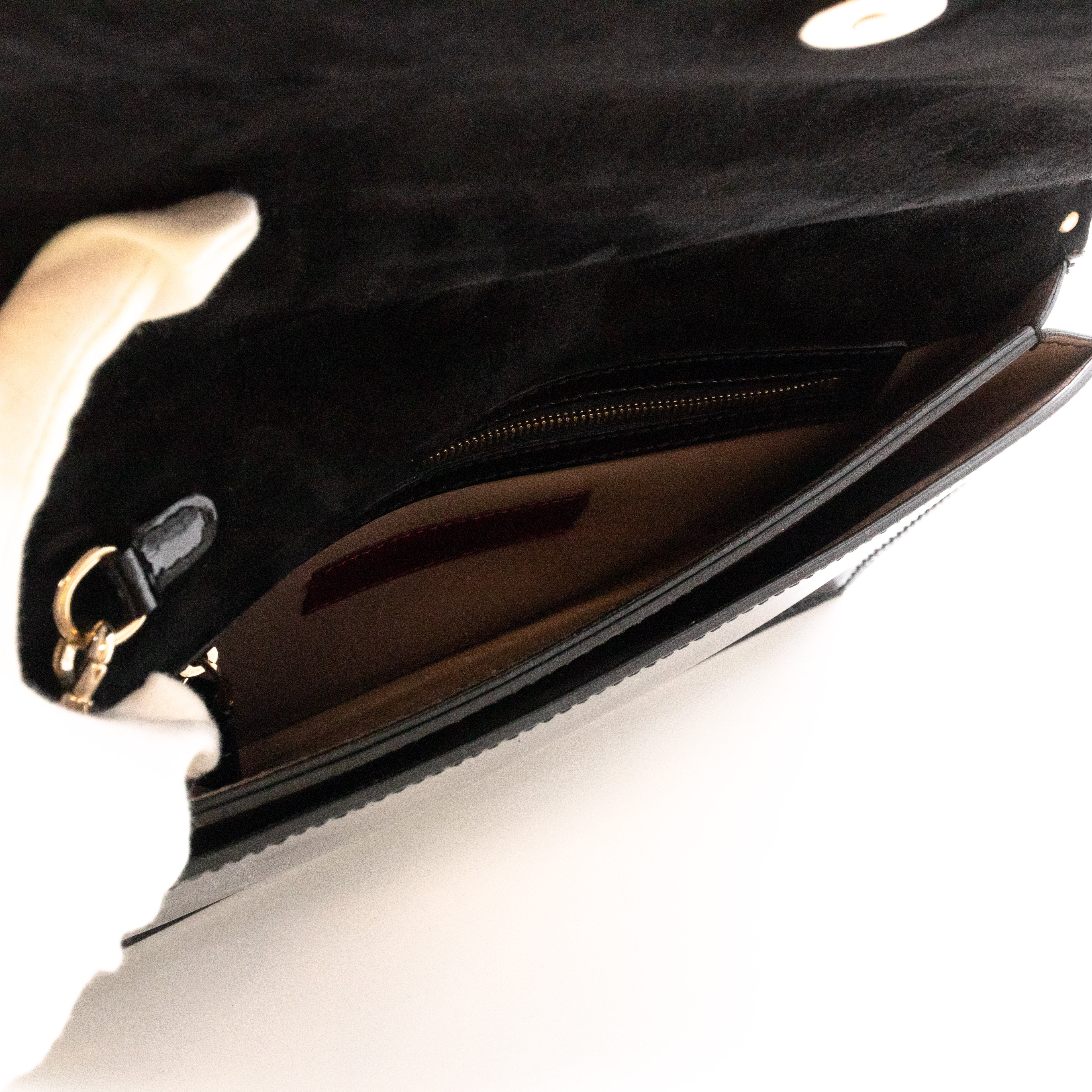 Rockstud Flap Clutch Black Patent Leather