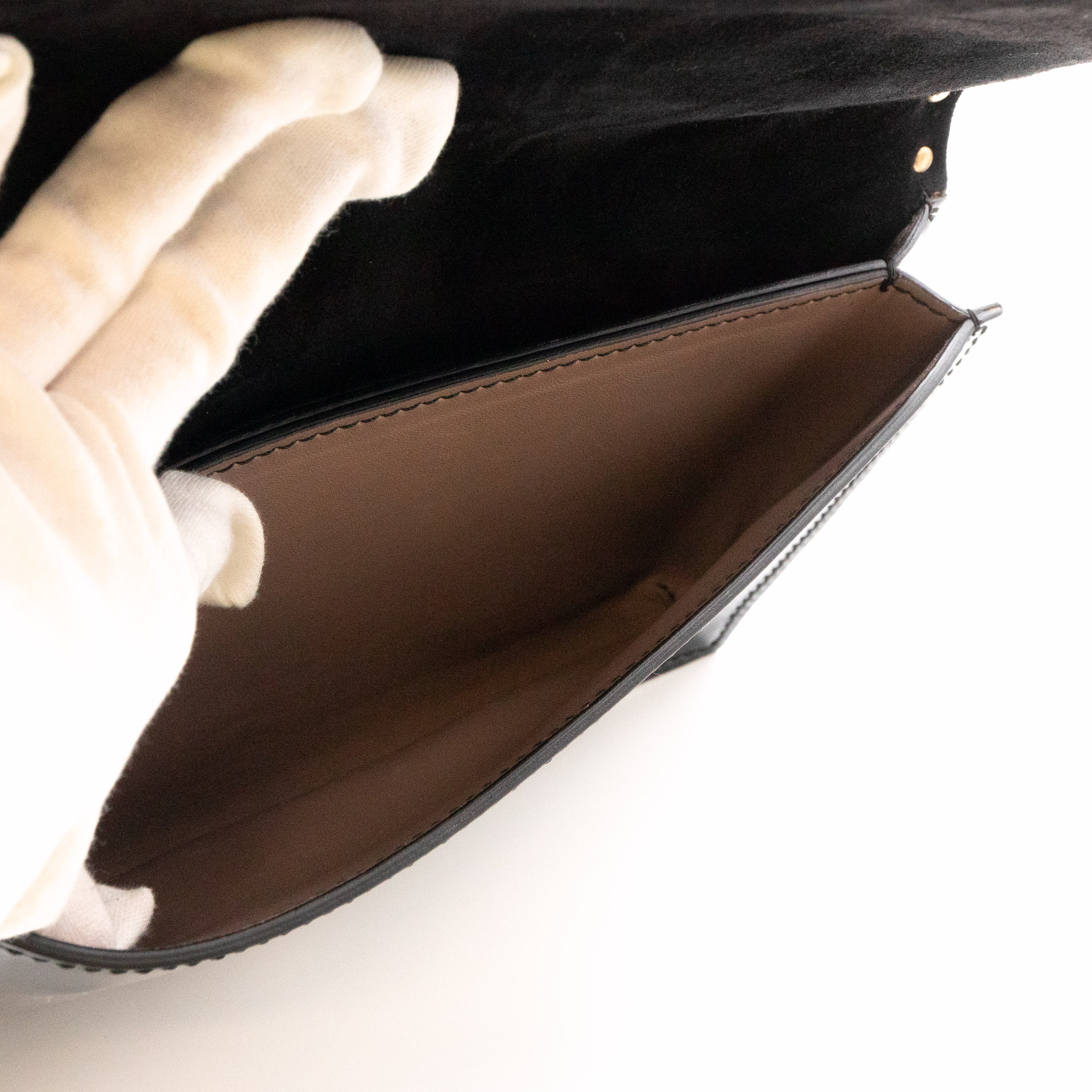 Rockstud Flap Clutch Black Patent Leather