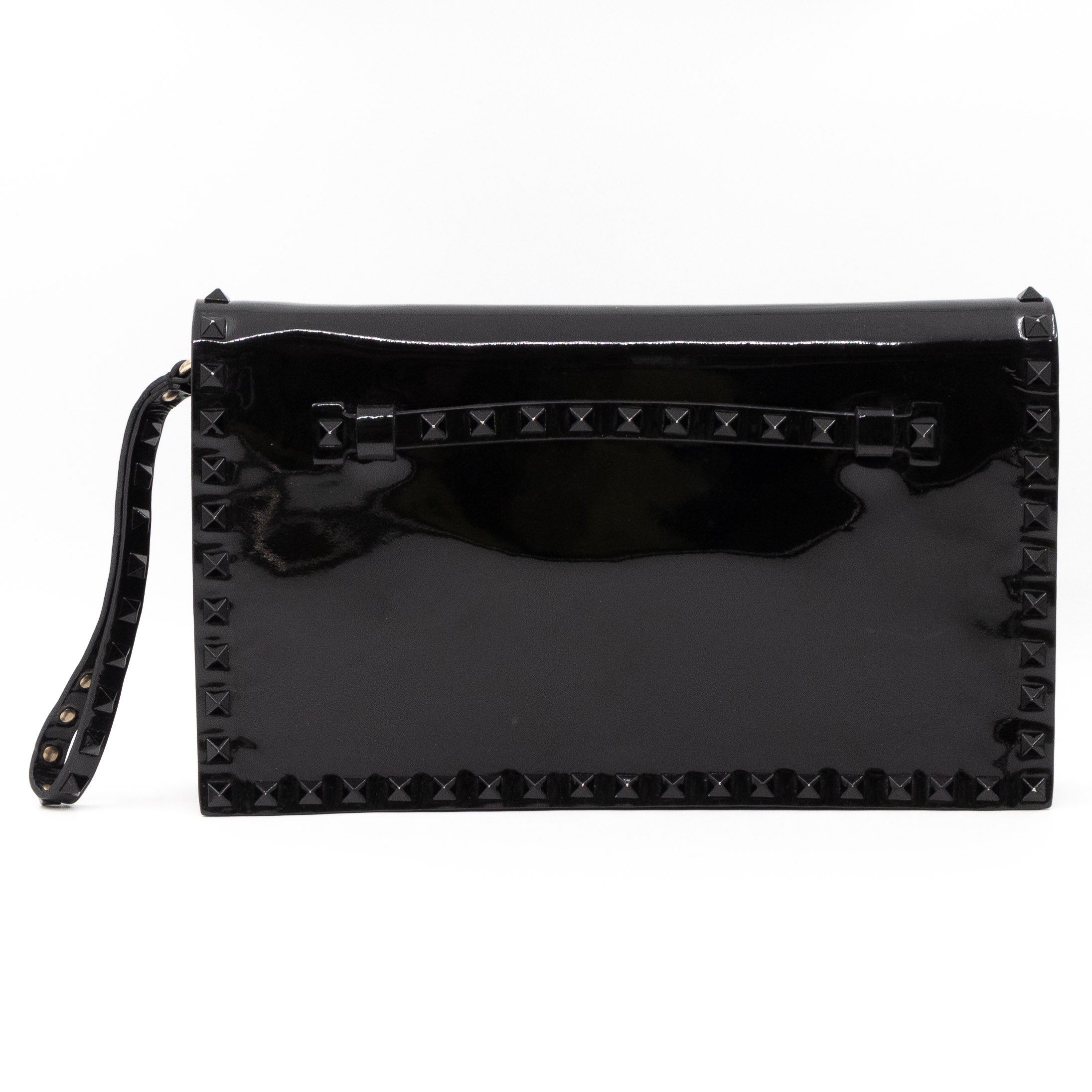 Rockstud Flap Clutch Black Patent Leather