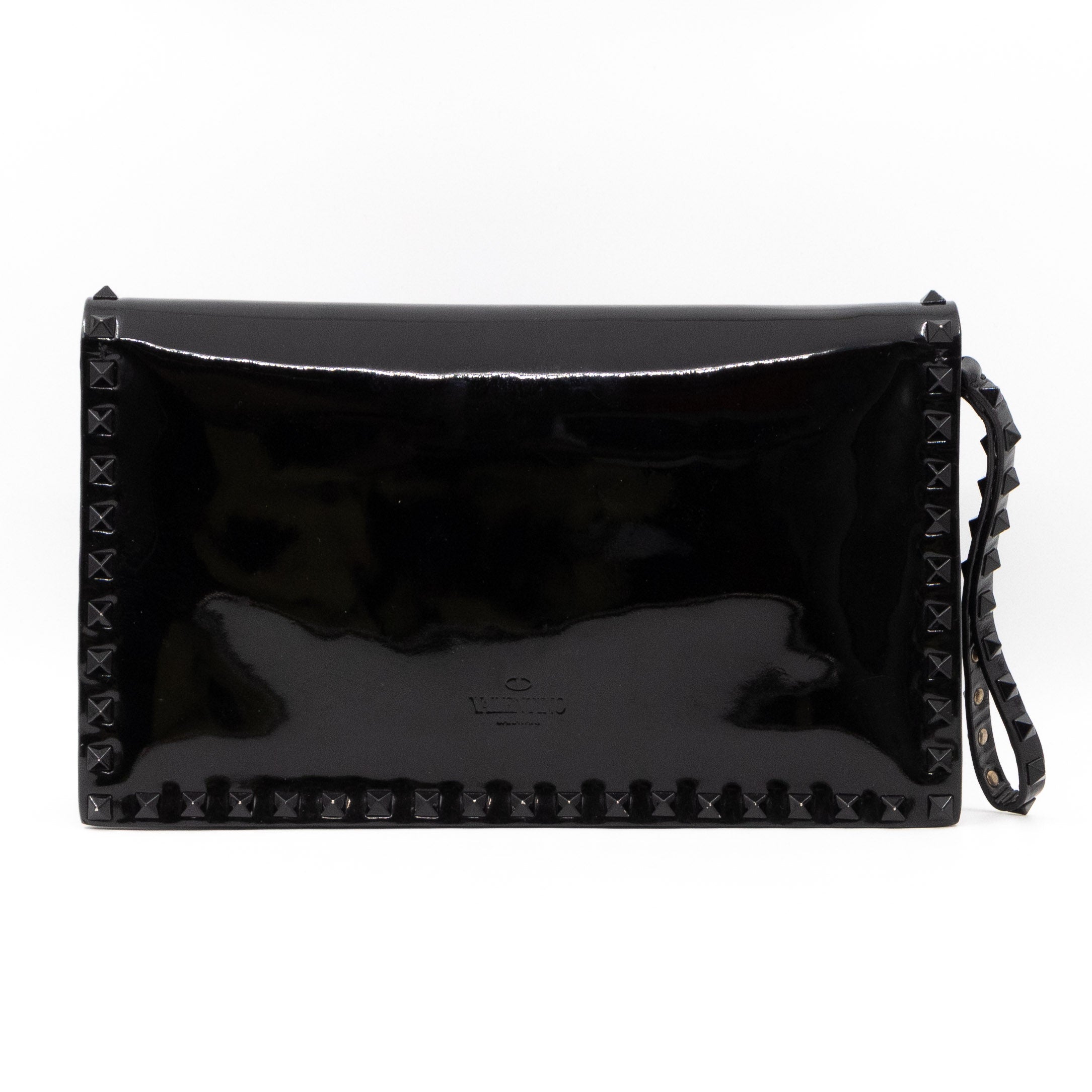 Rockstud Flap Clutch Black Patent Leather