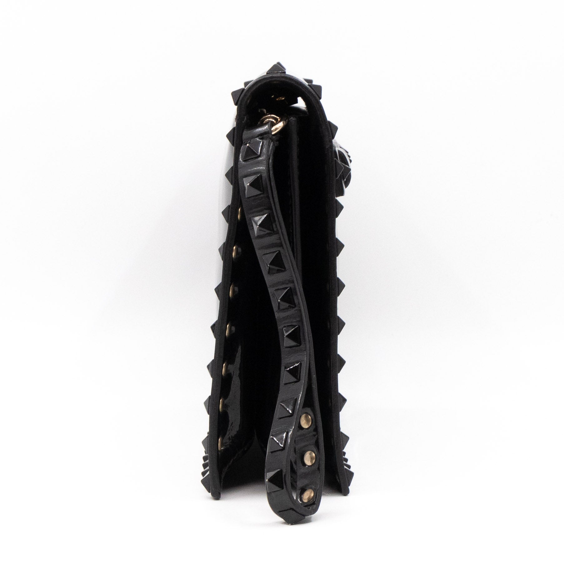 Rockstud Flap Clutch Black Patent Leather
