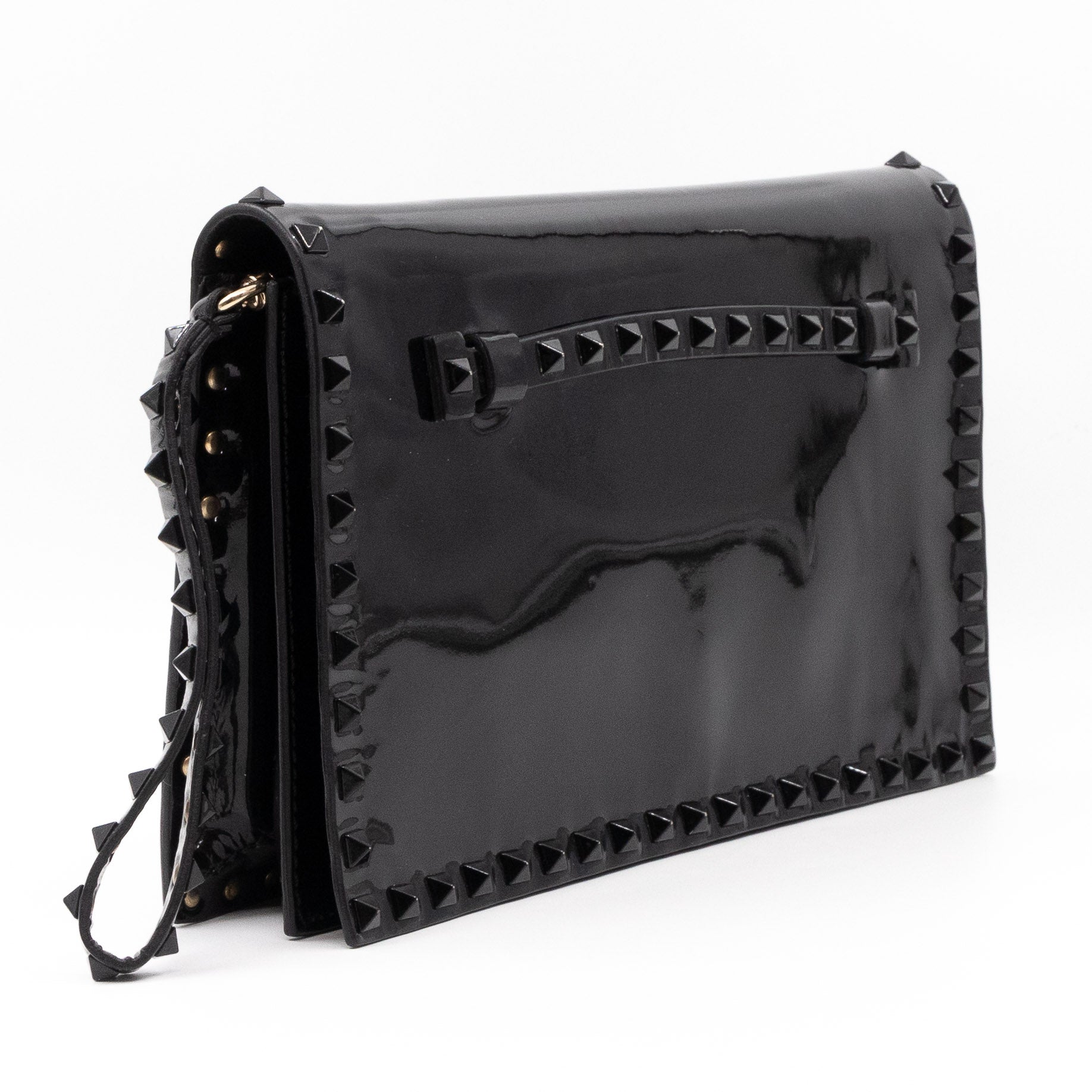Rockstud Flap Clutch Black Patent Leather