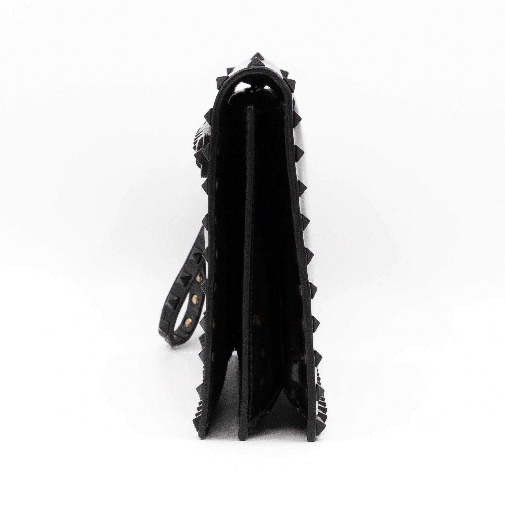 Rockstud Flap Clutch Black Patent Leather