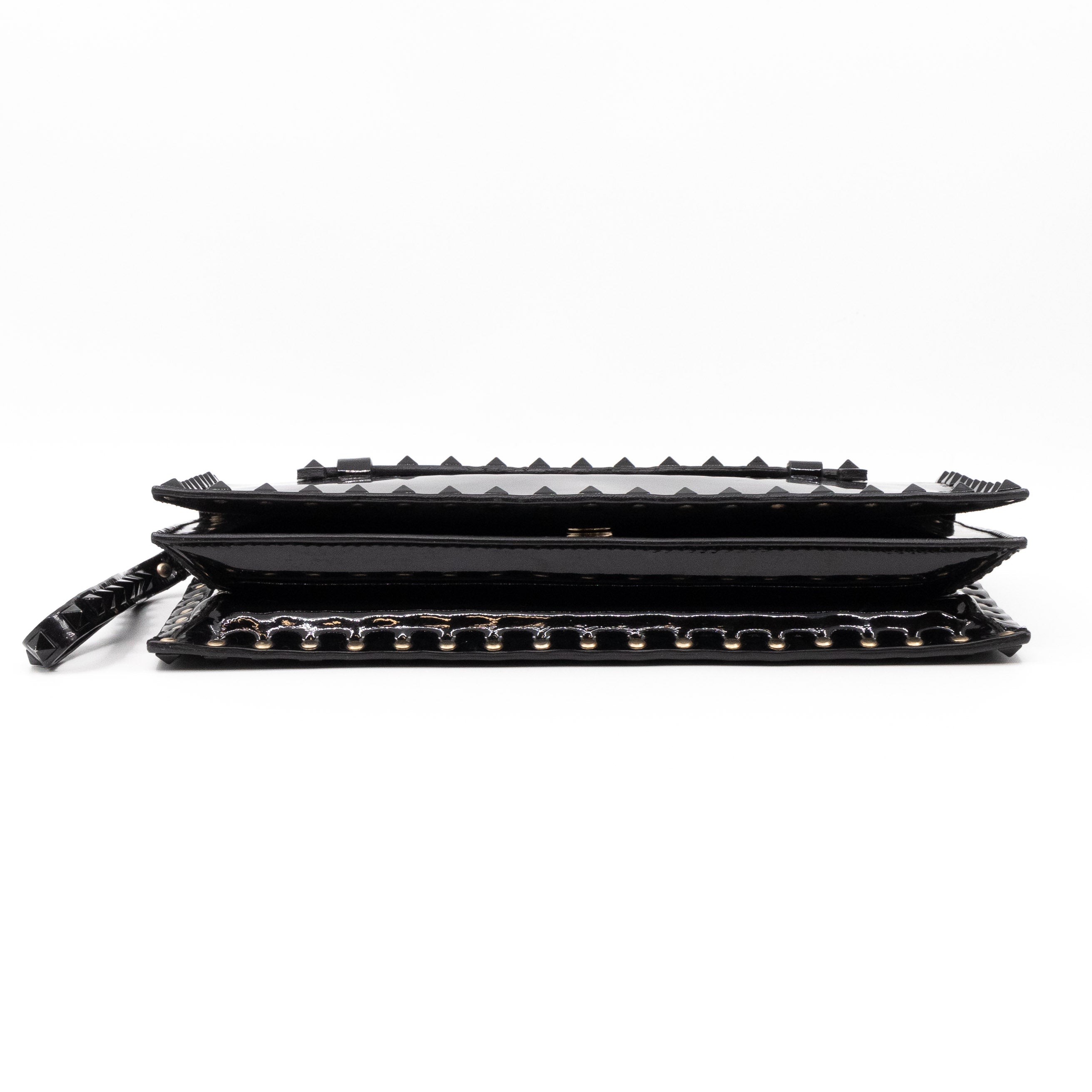Rockstud Flap Clutch Black Patent Leather