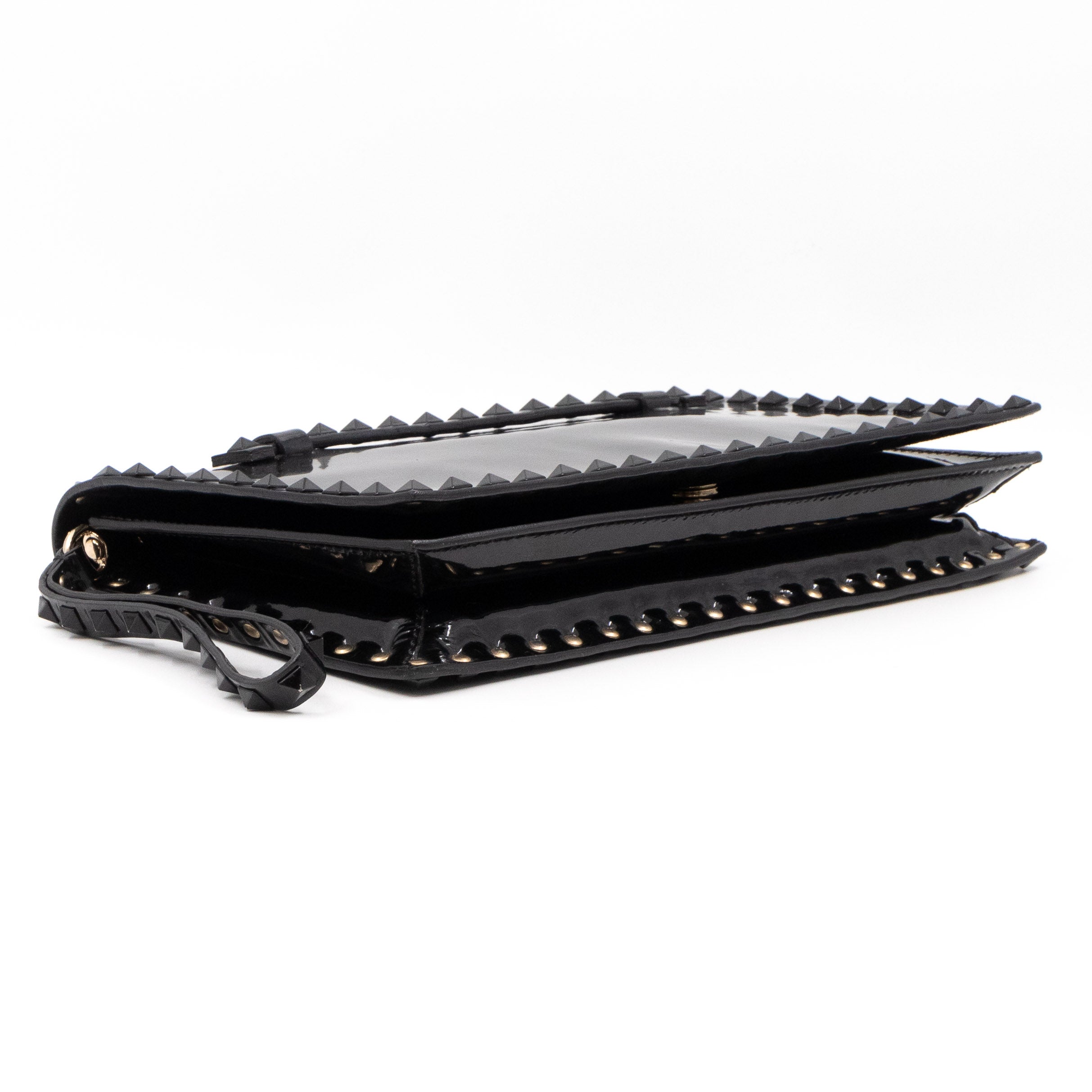 Rockstud Flap Clutch Black Patent Leather