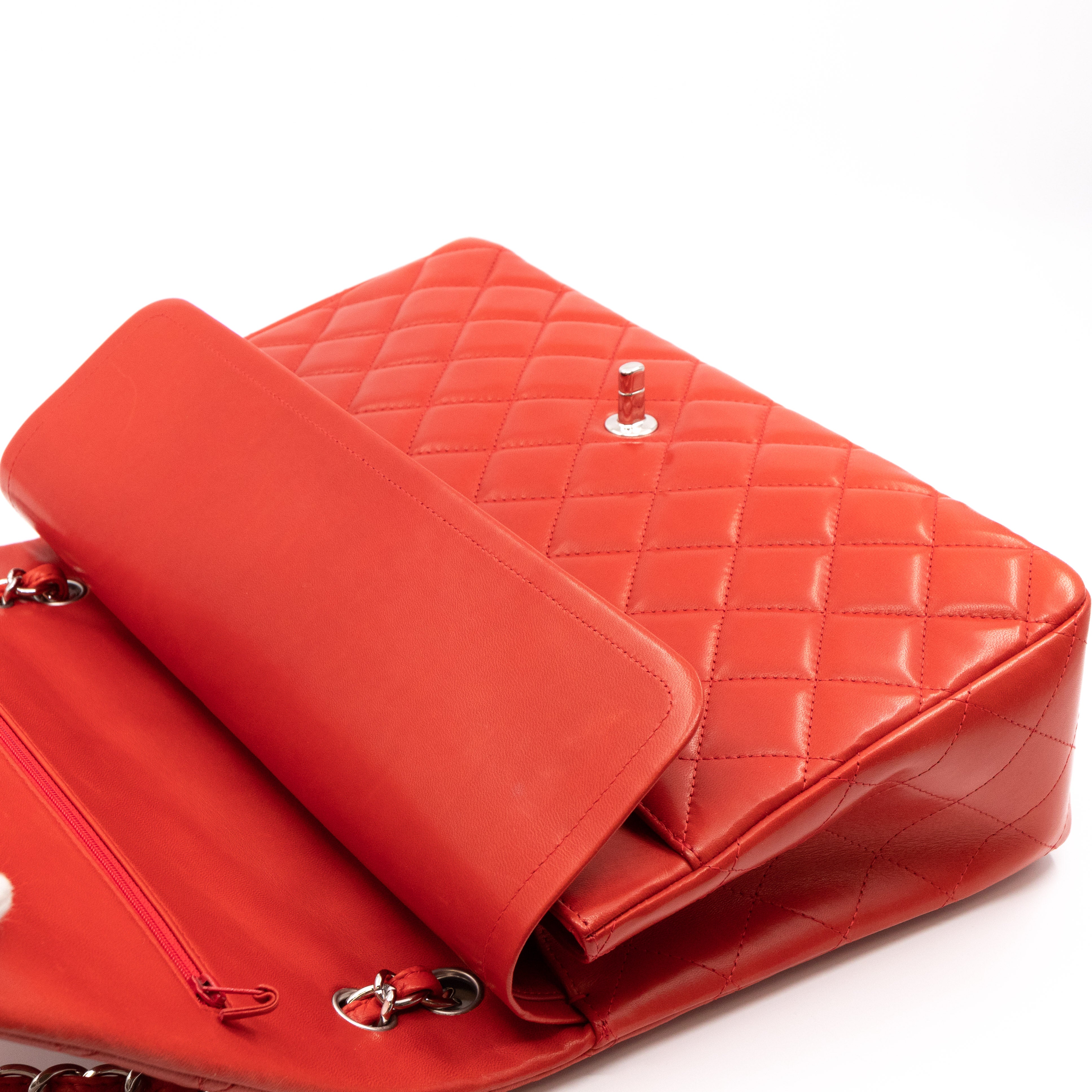 Classic Double Flap Maxi Red Lambskin Silver