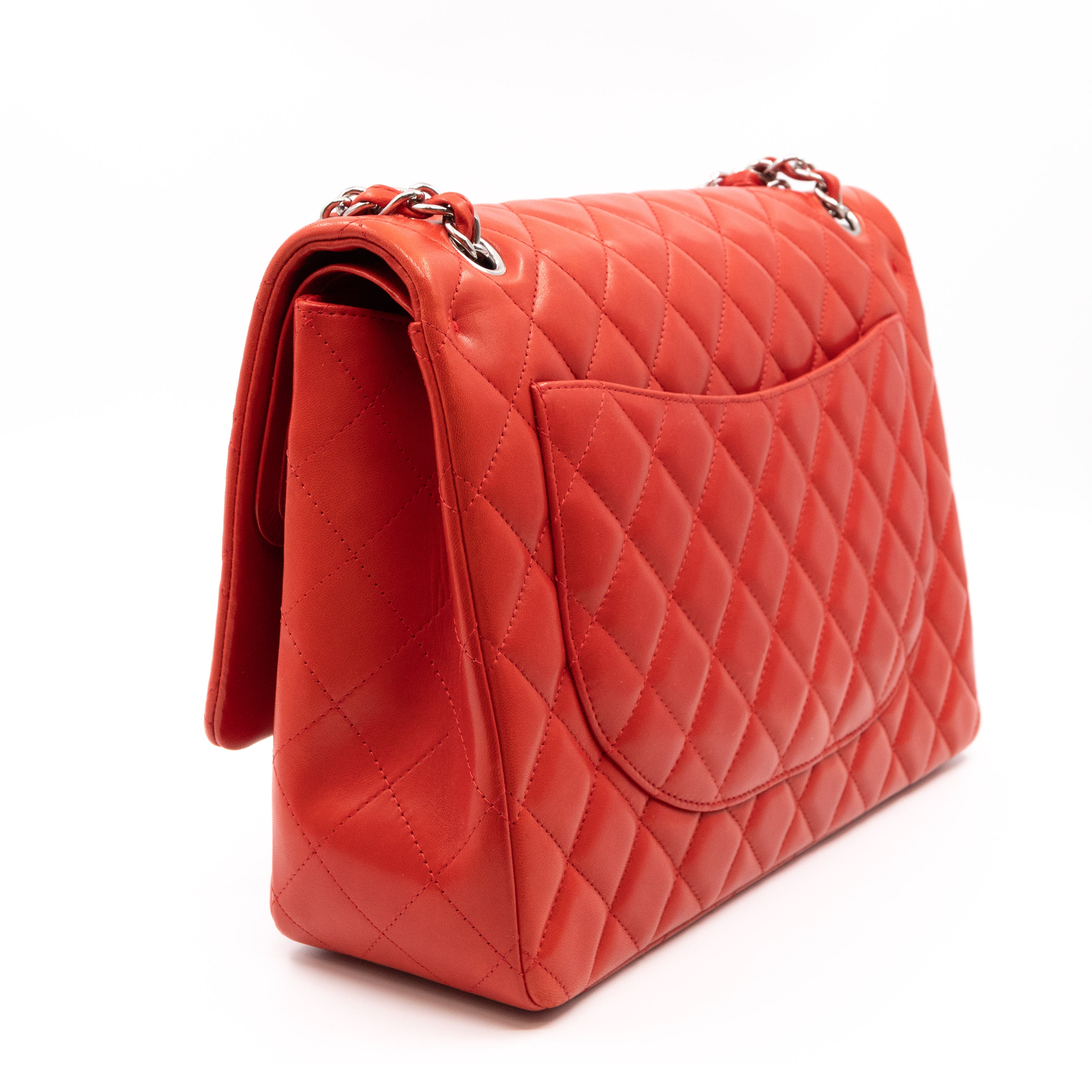 Classic Double Flap Maxi Red Lambskin Silver