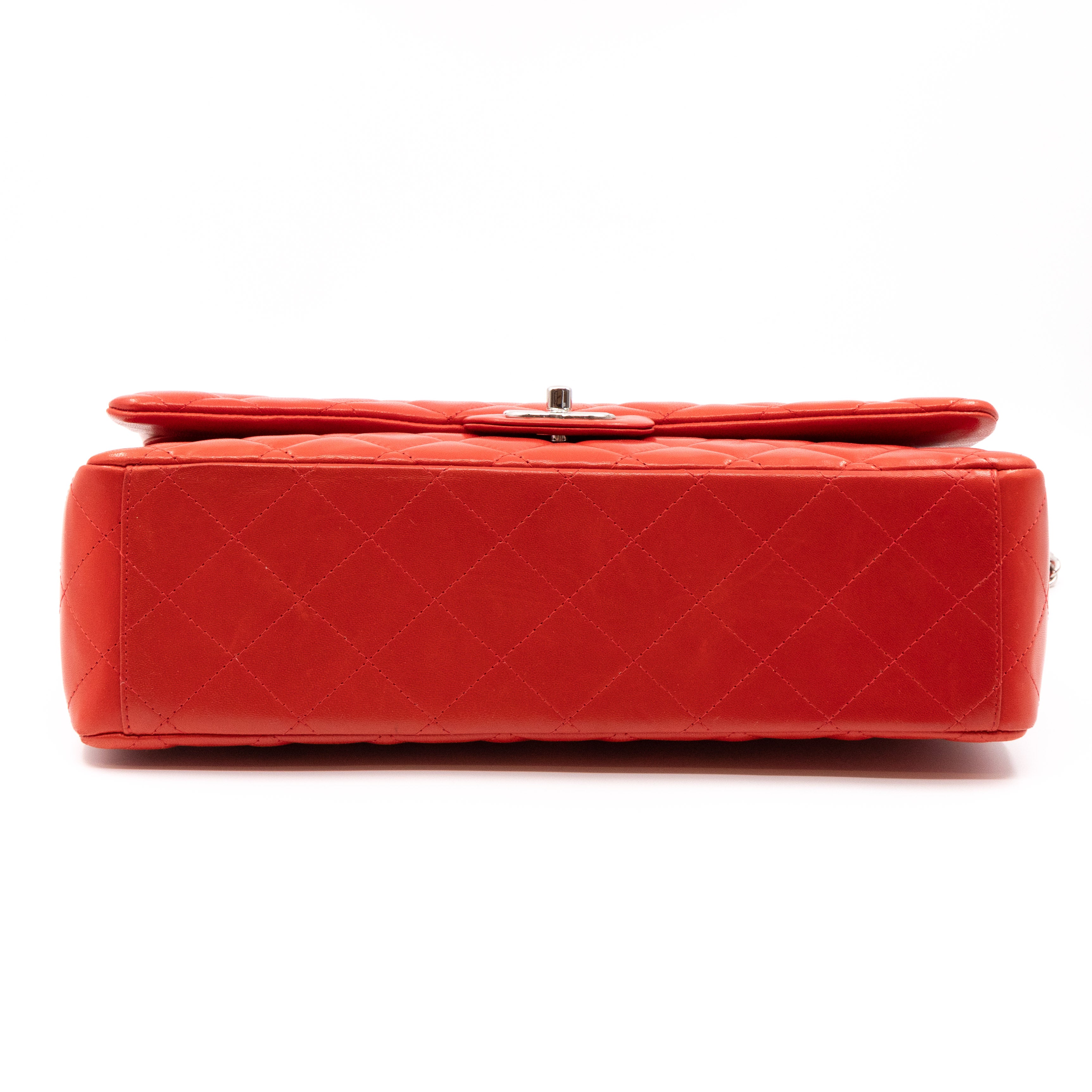 Classic Double Flap Maxi Red Lambskin Silver