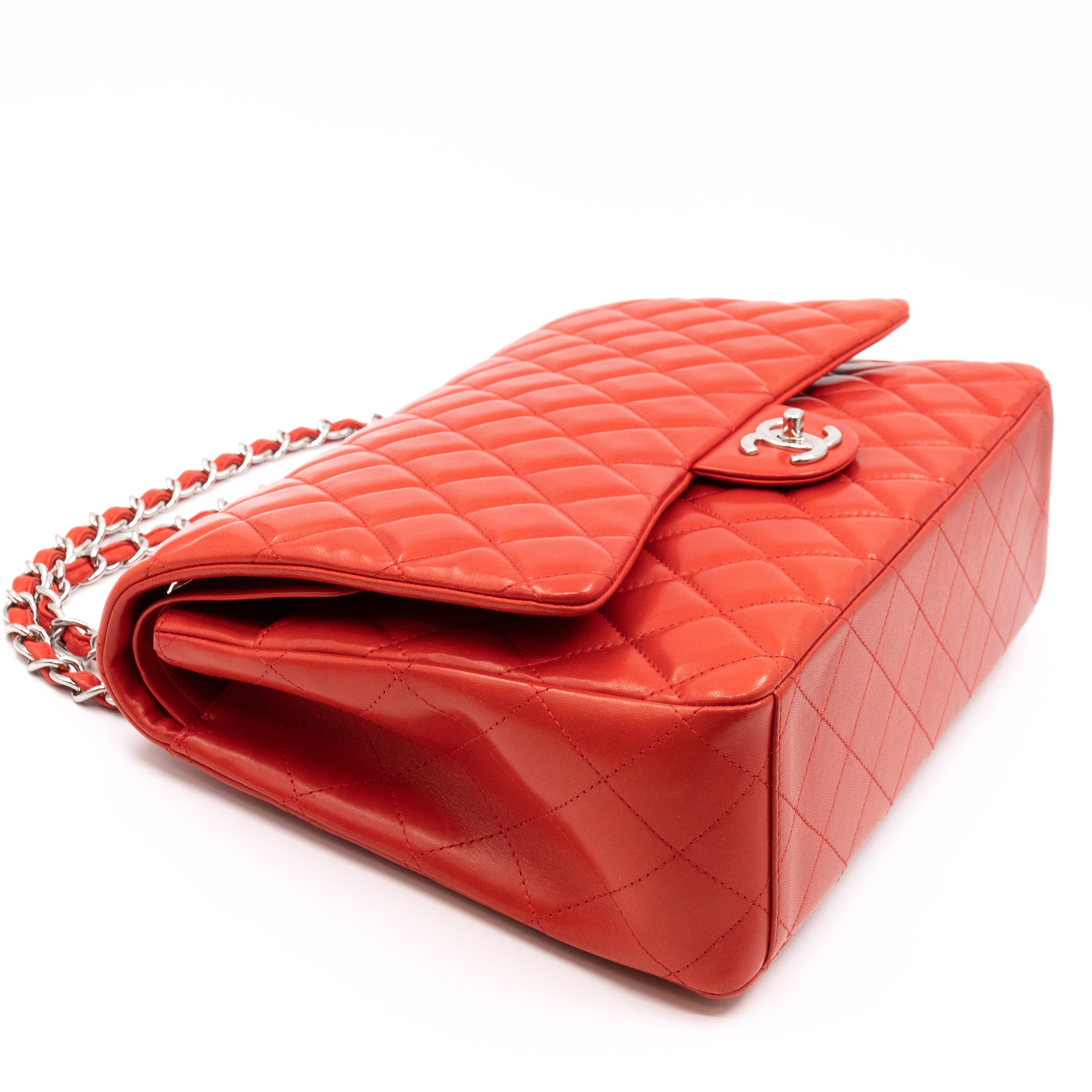 Classic Double Flap Maxi Red Lambskin Silver