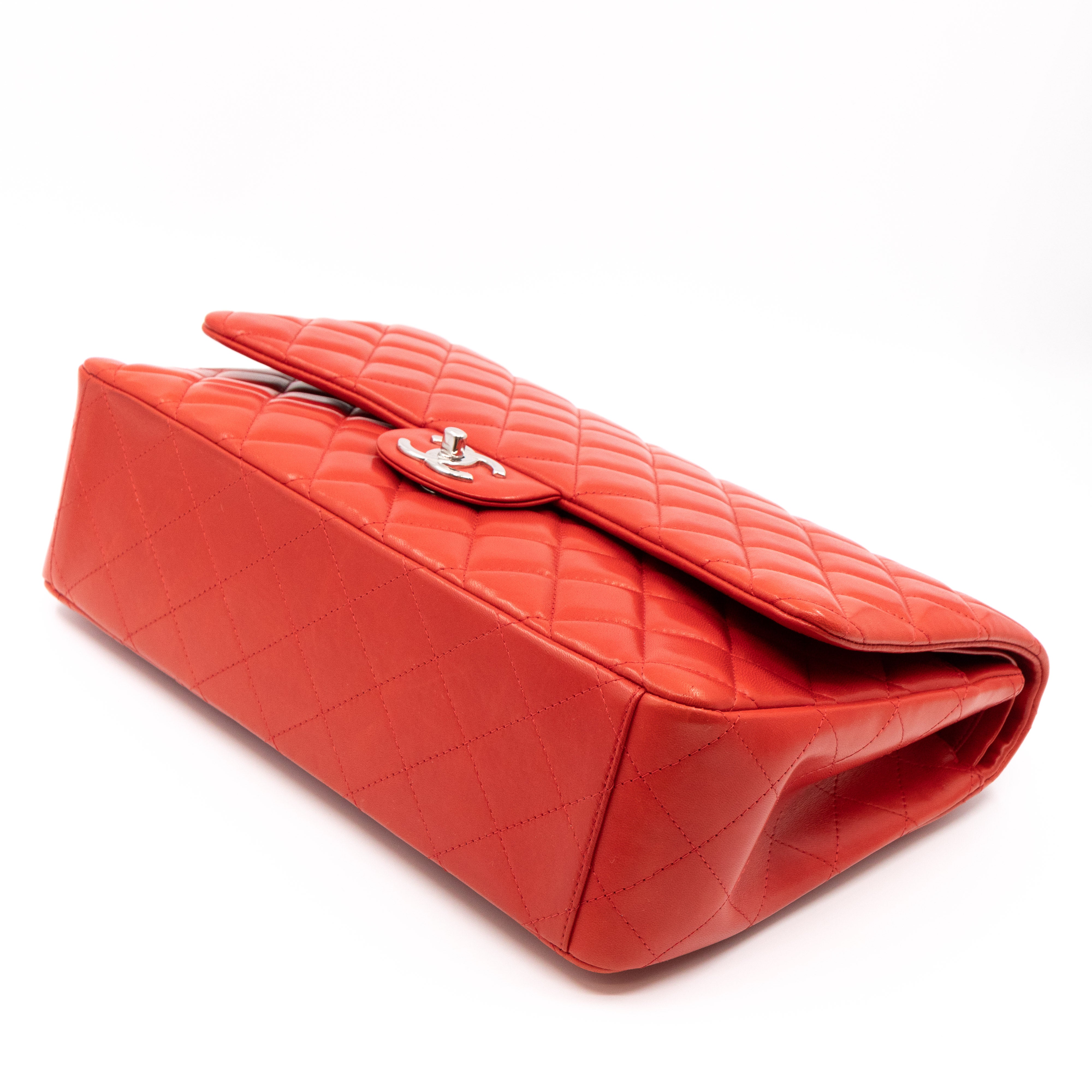 Classic Double Flap Maxi Red Lambskin Silver