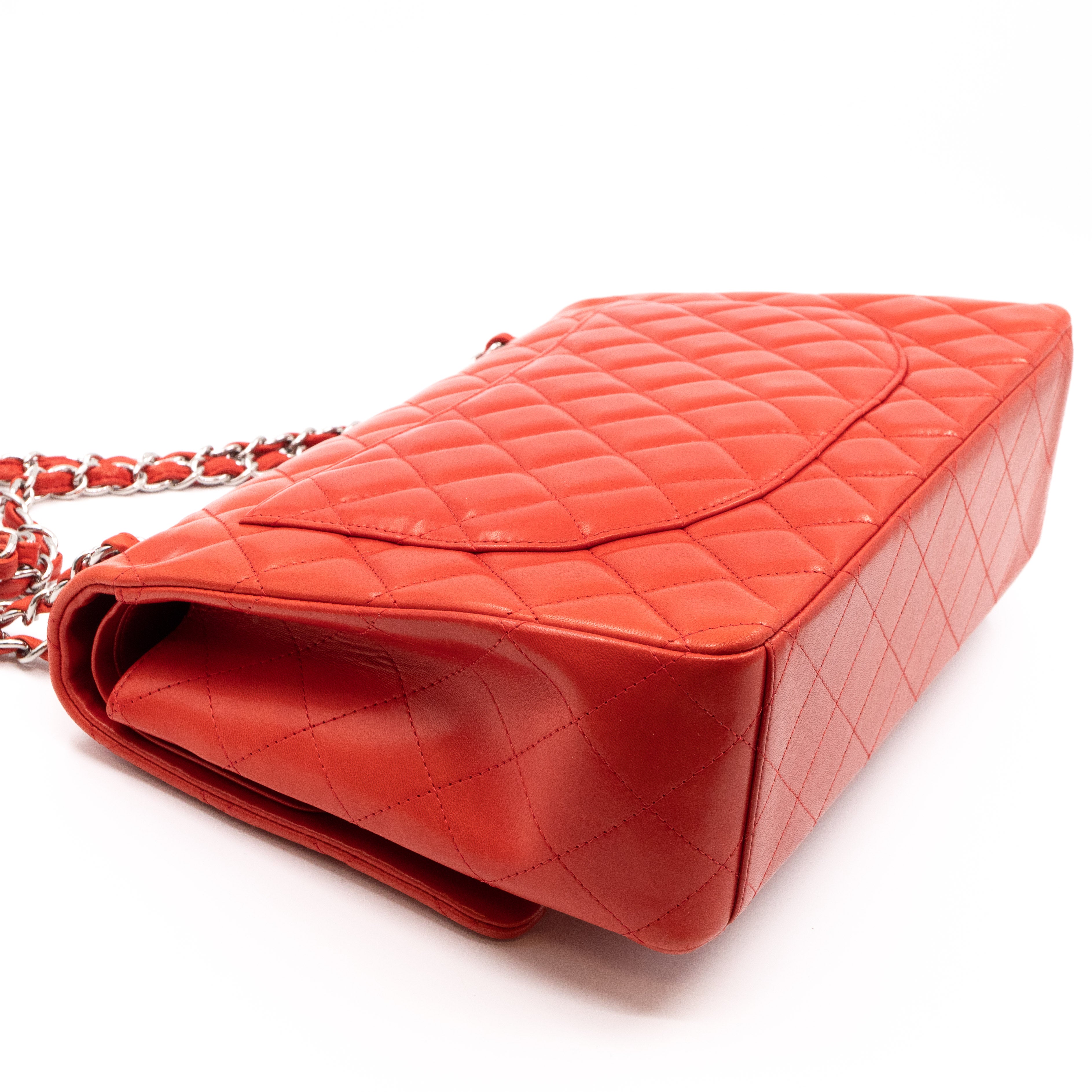 Classic Double Flap Maxi Red Lambskin Silver