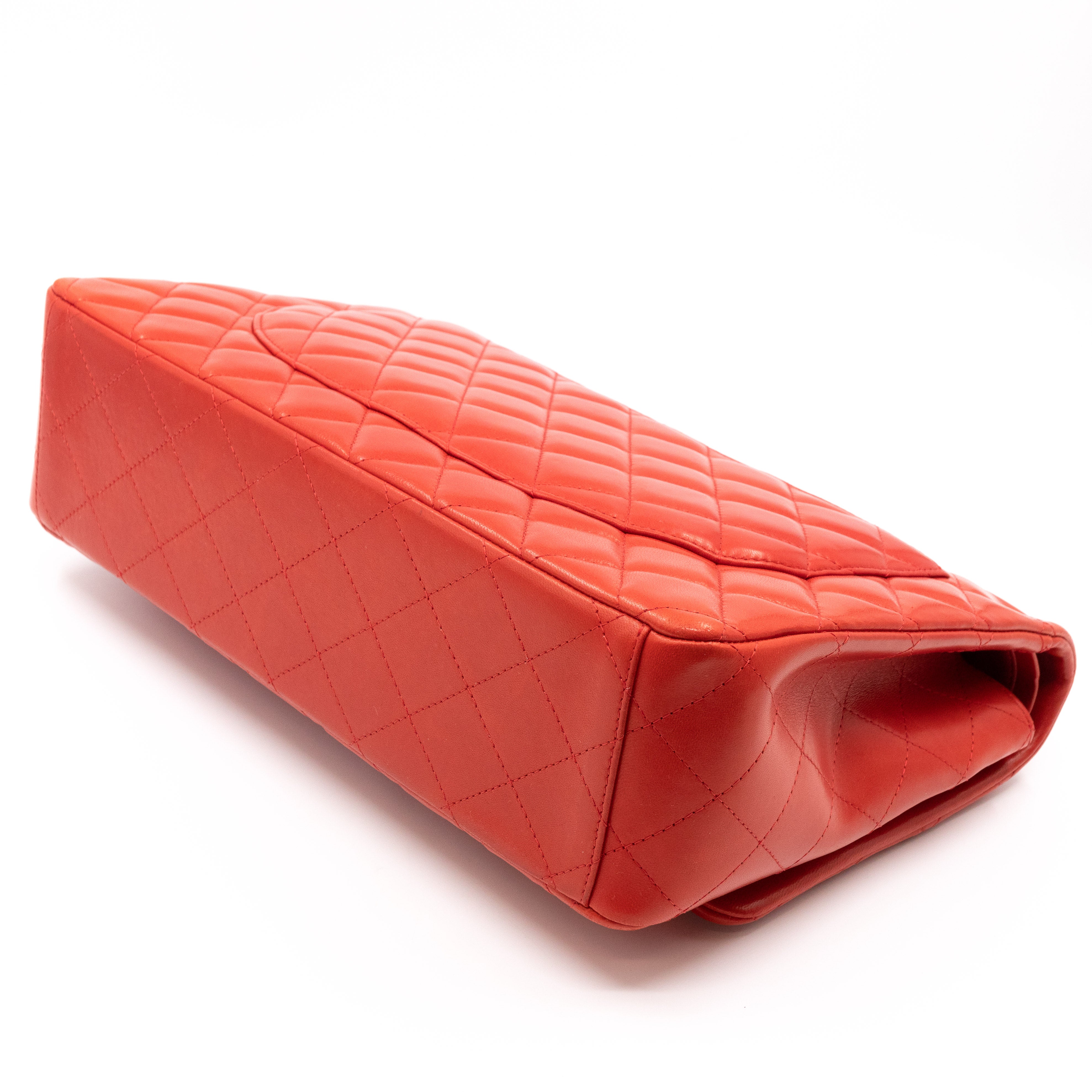 Classic Double Flap Maxi Red Lambskin Silver