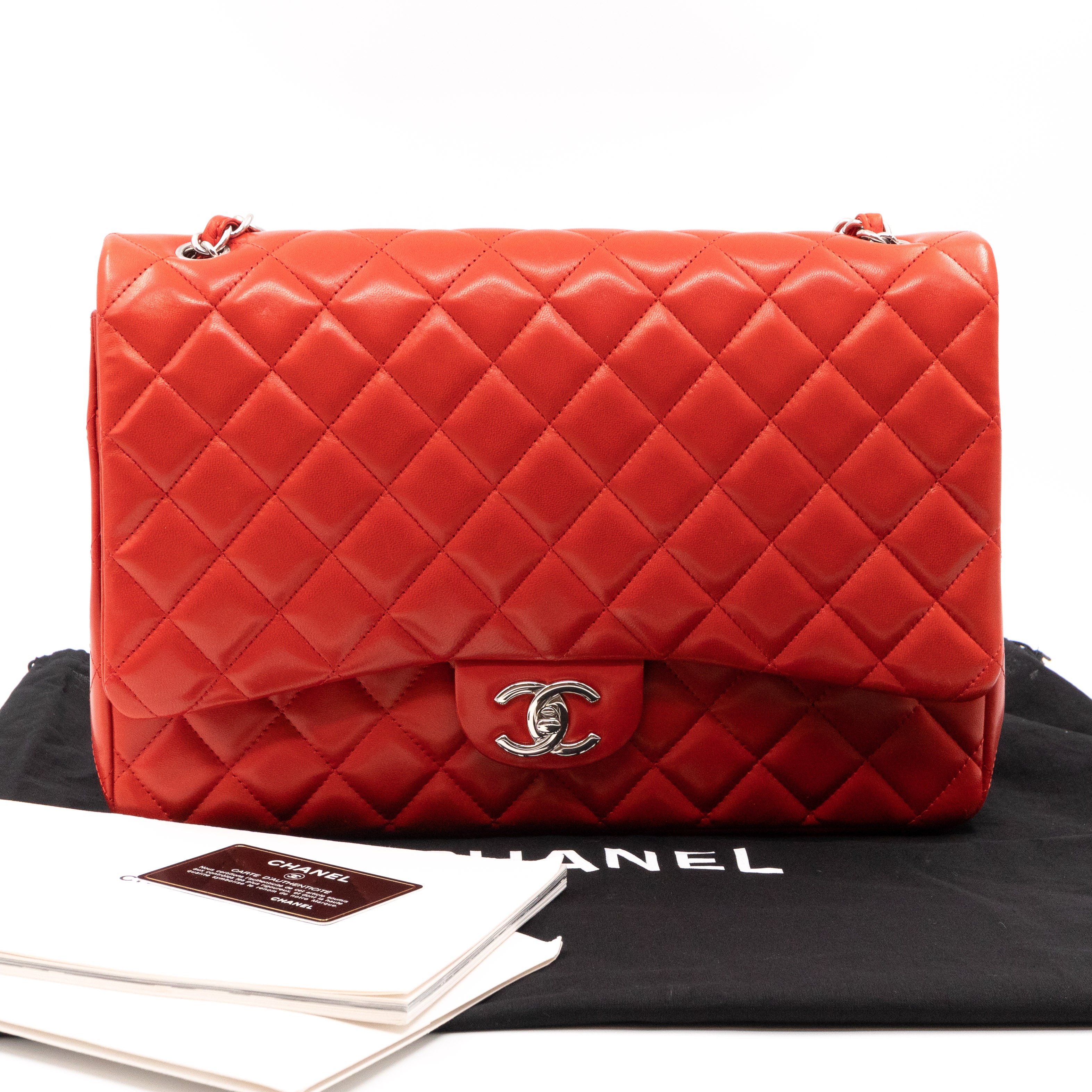 Classic Double Flap Maxi Red Lambskin Silver