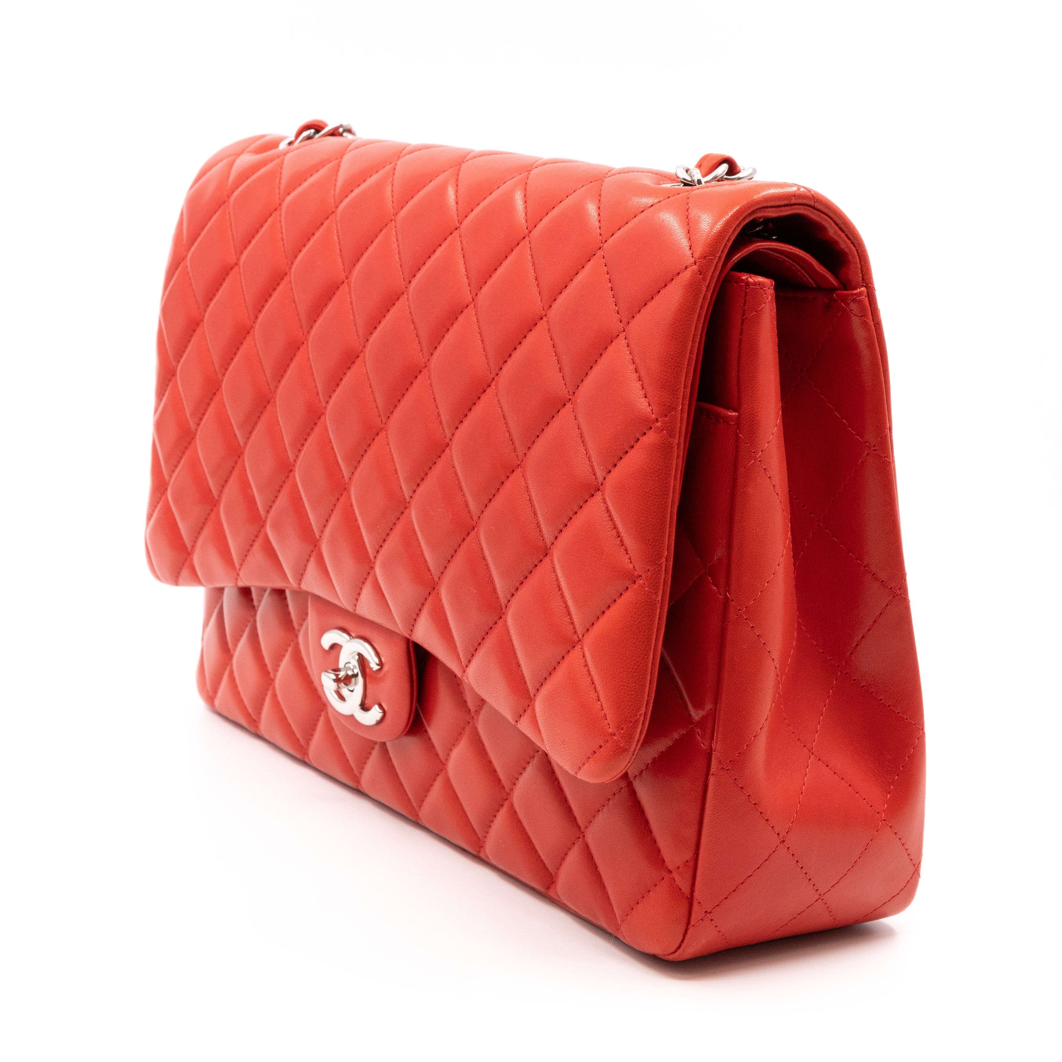 Classic Double Flap Maxi Red Lambskin Silver