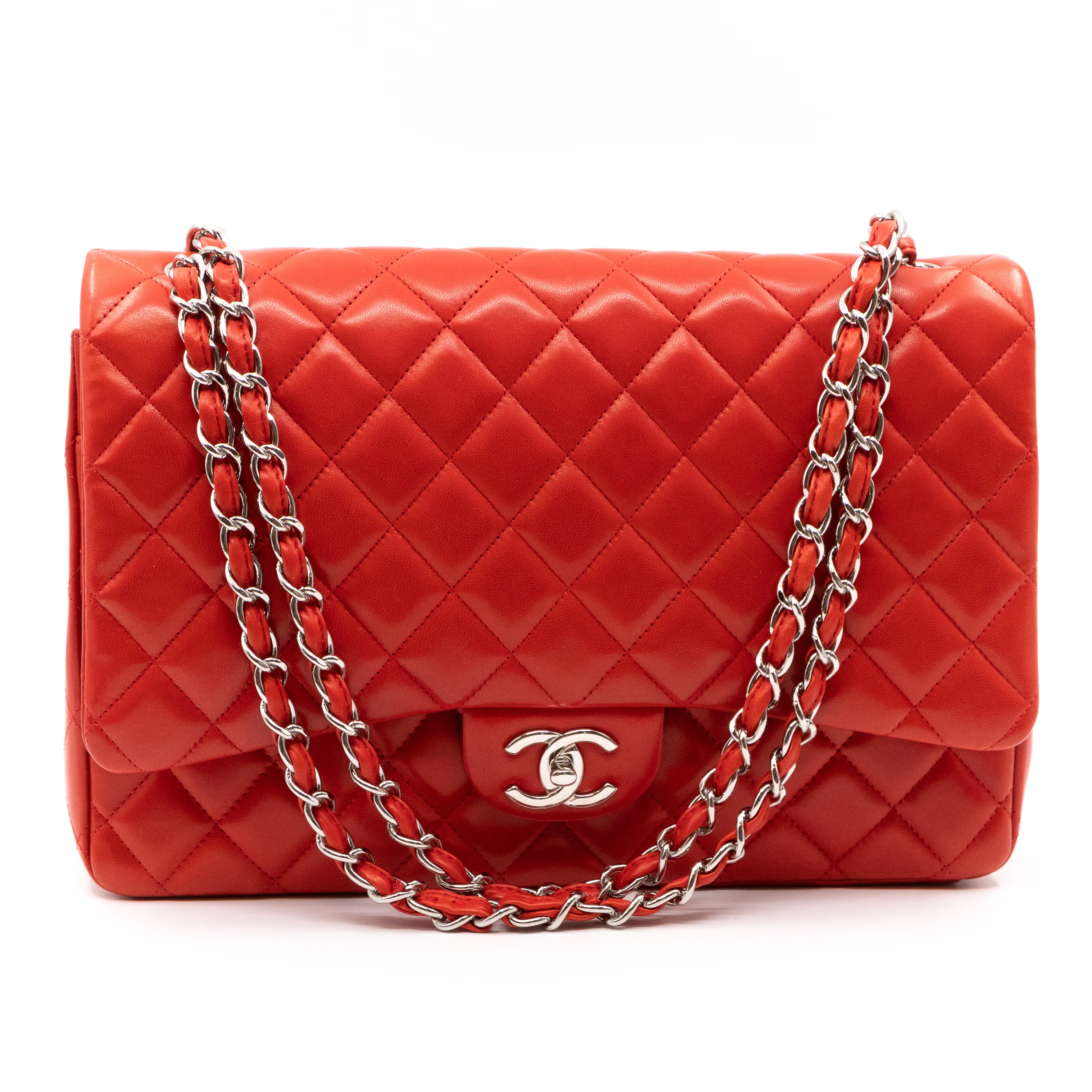 Classic Double Flap Maxi Red Lambskin Silver