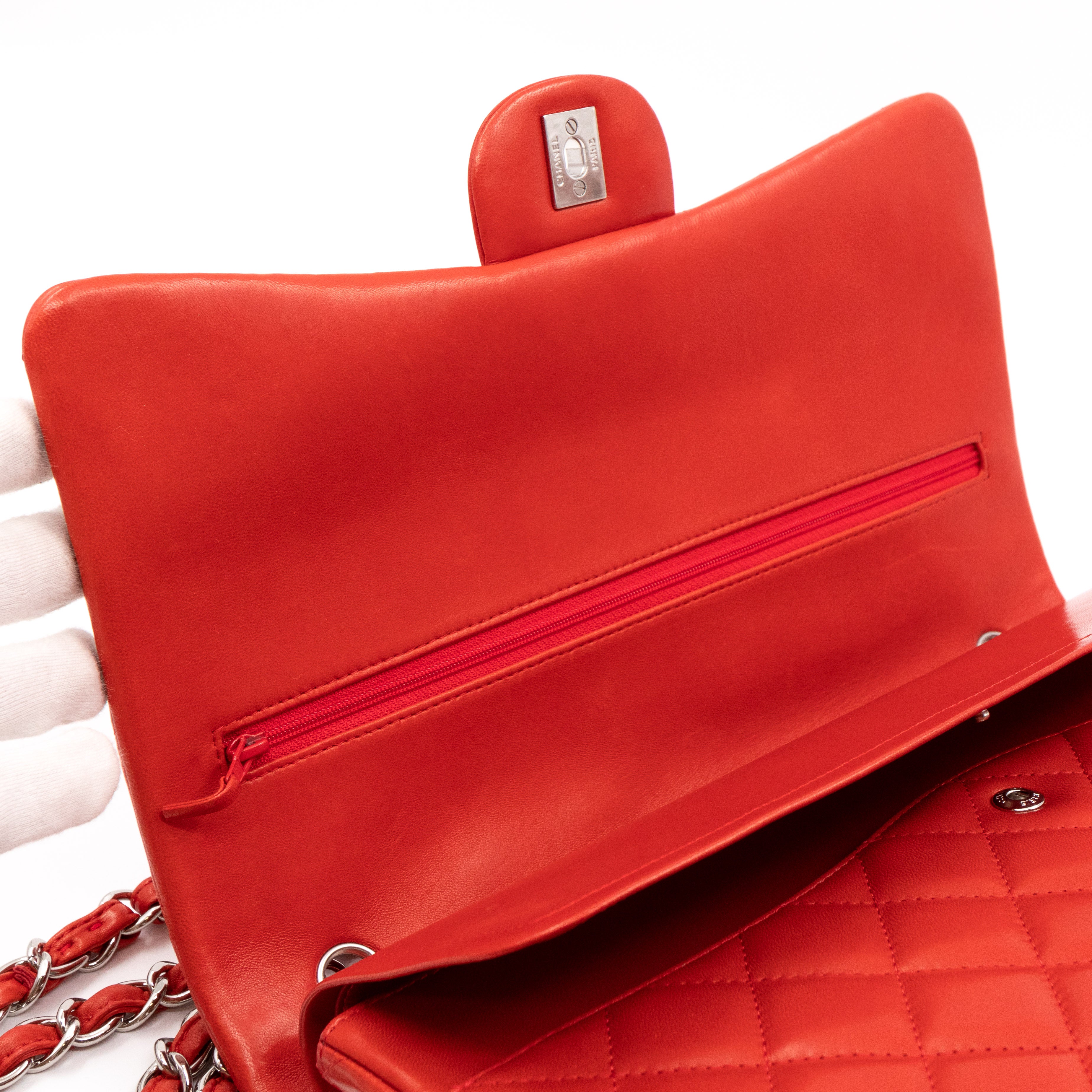 Classic Double Flap Maxi Red Lambskin Silver