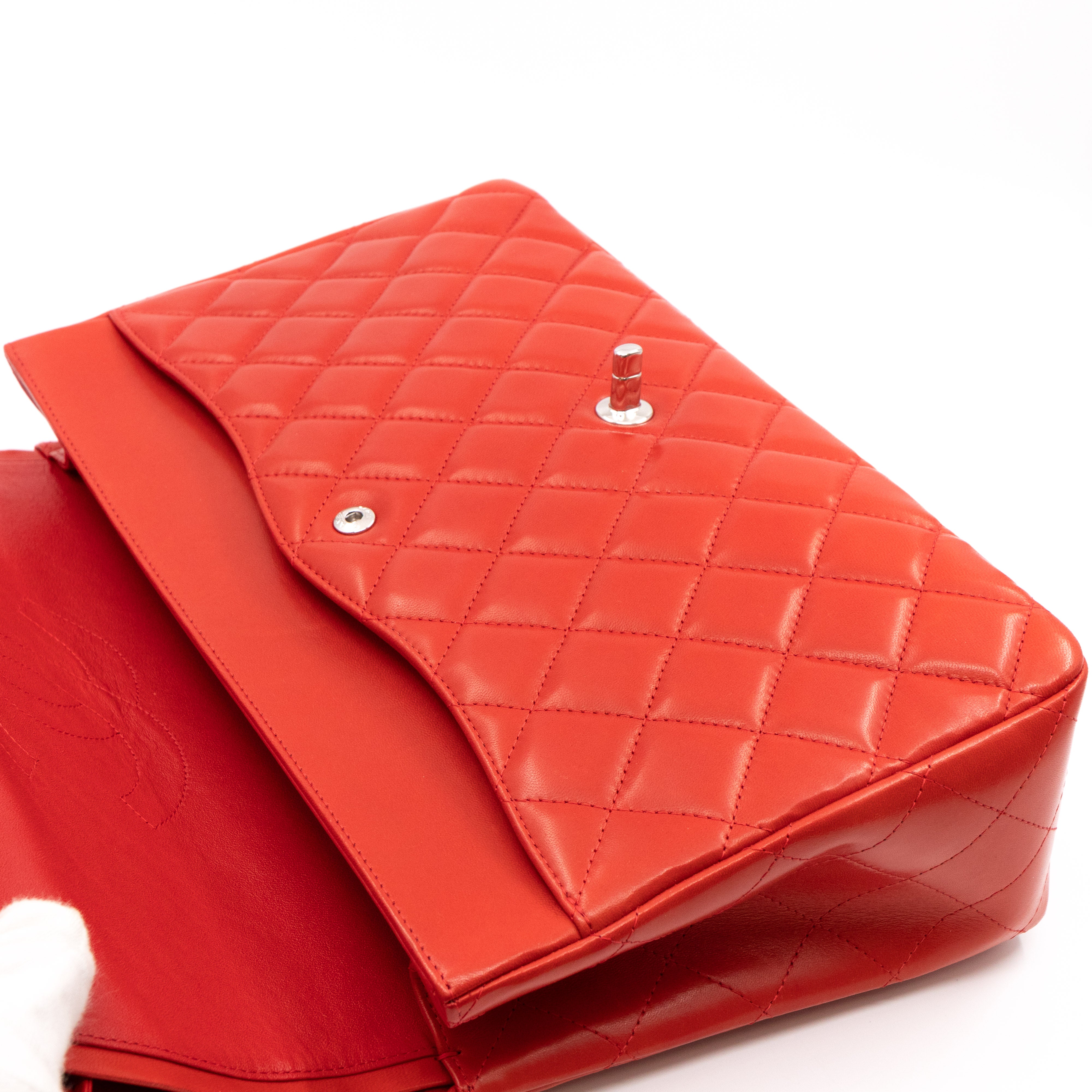 Classic Double Flap Maxi Red Lambskin Silver