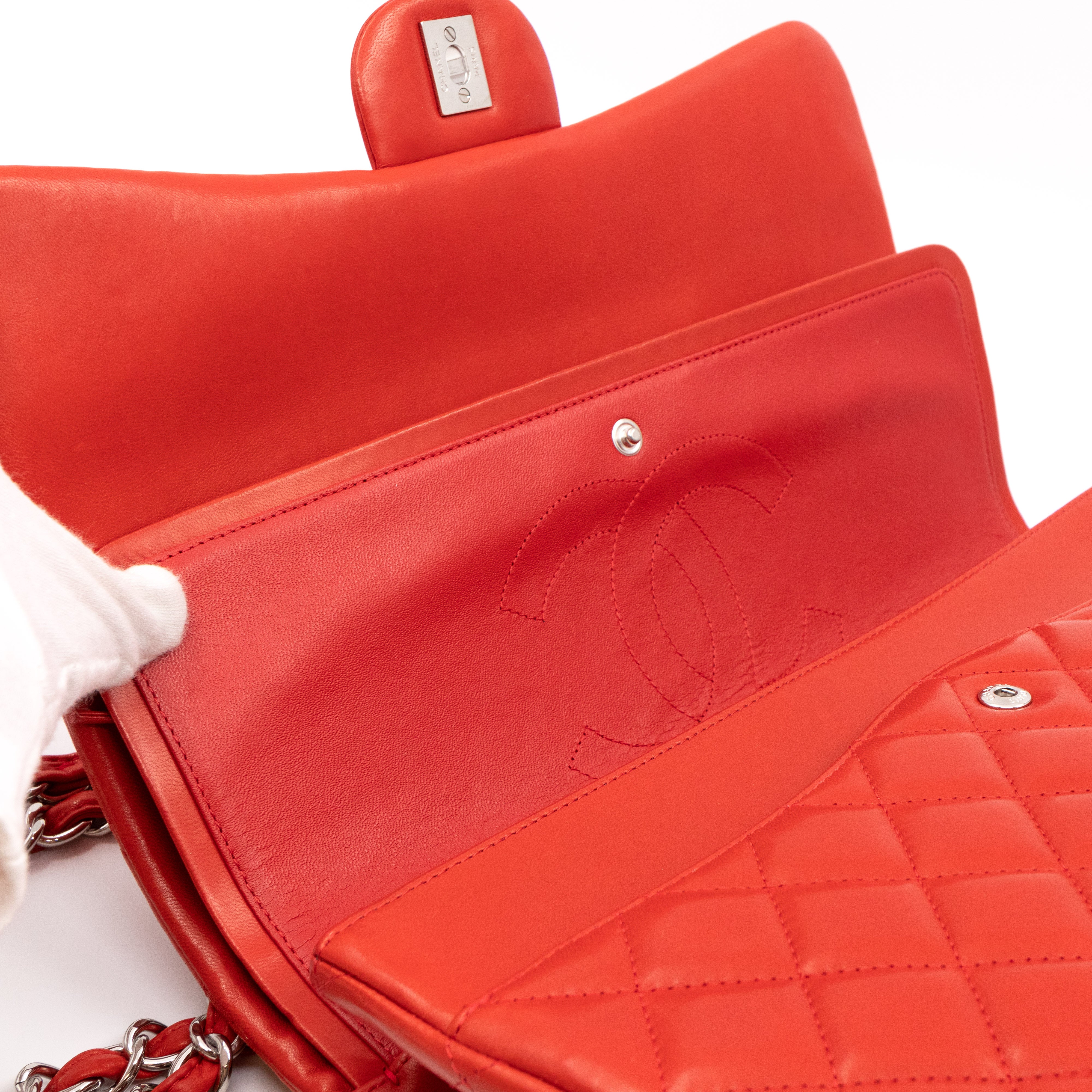Classic Double Flap Maxi Red Lambskin Silver