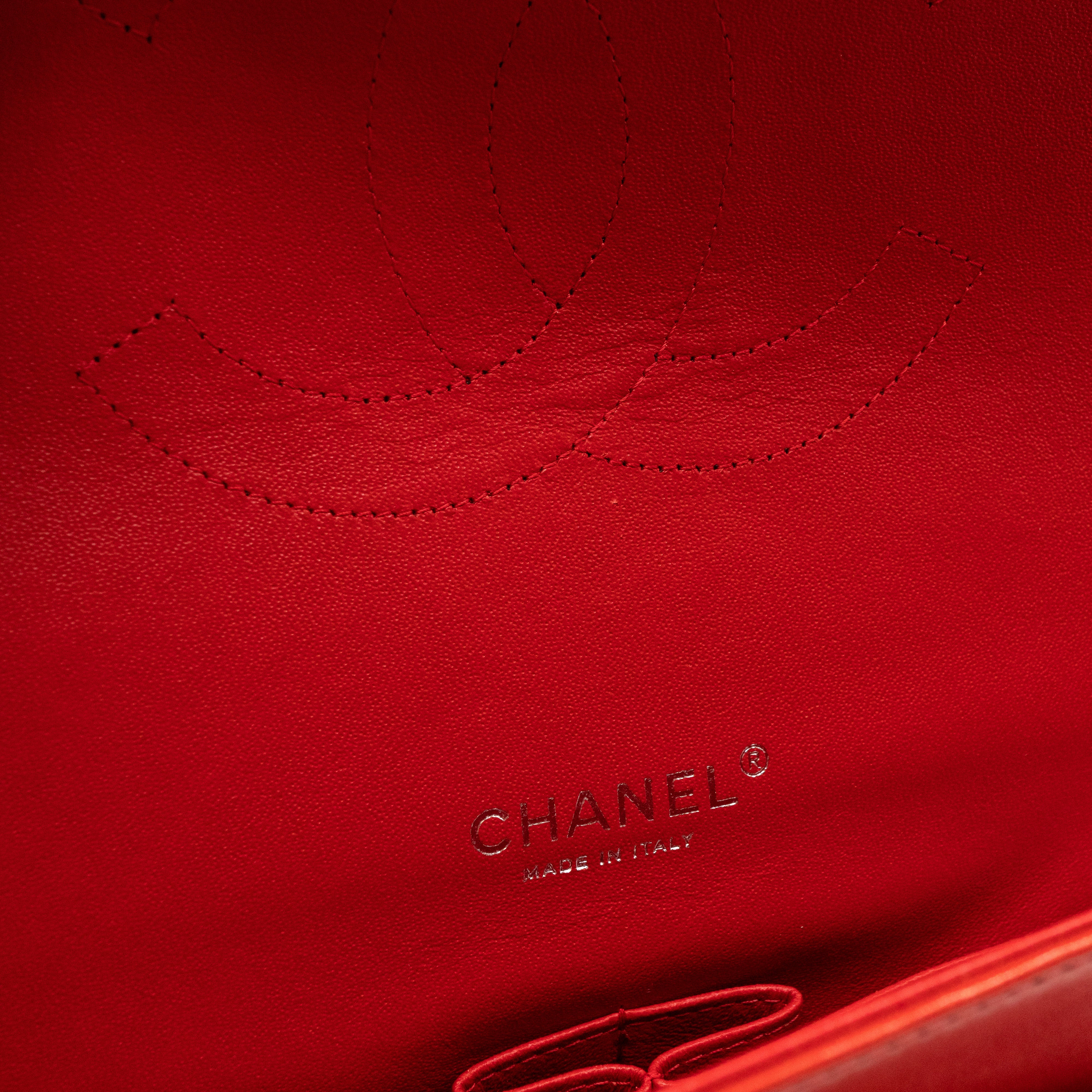 Classic Double Flap Maxi Red Lambskin Silver