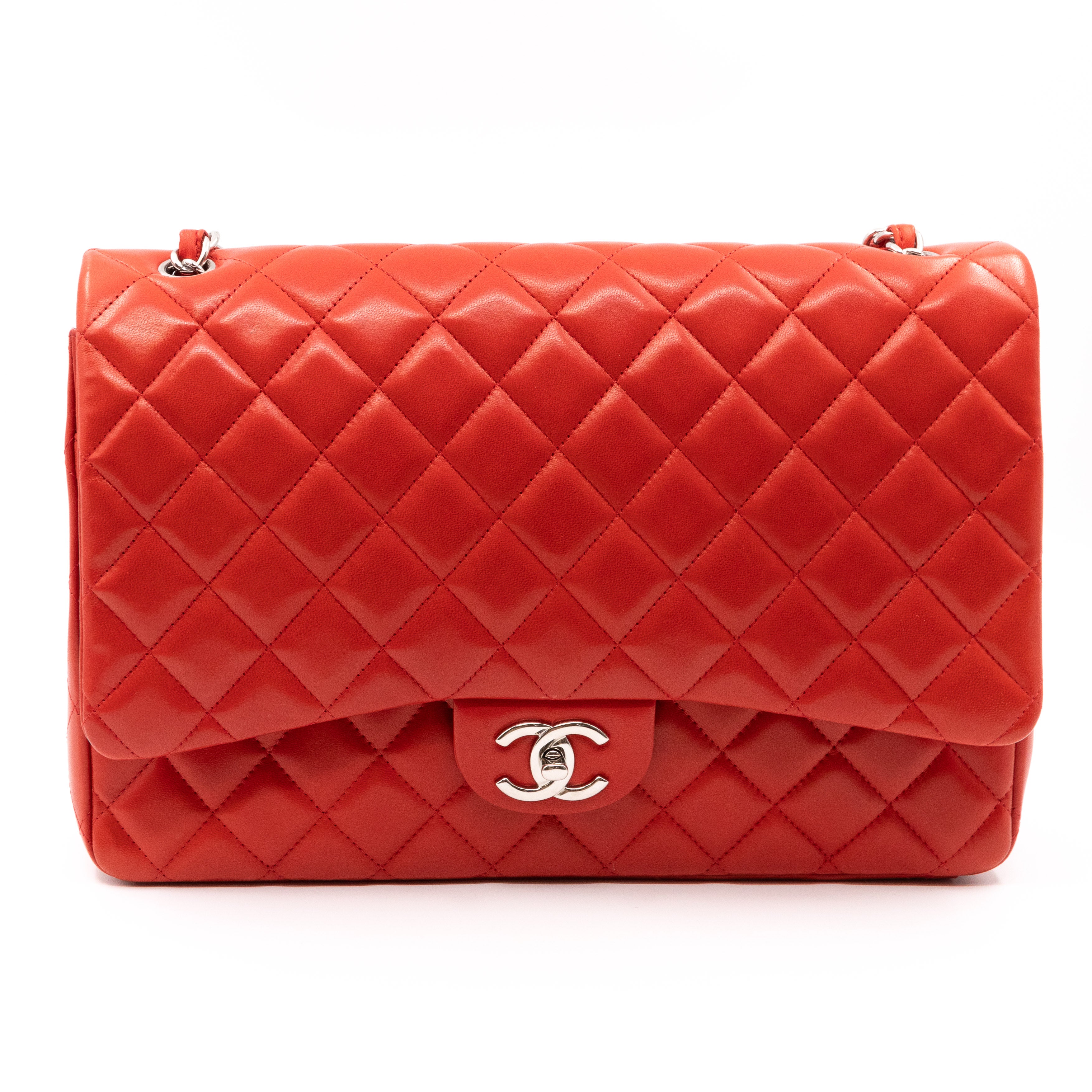 Classic Double Flap Maxi Red Lambskin Silver