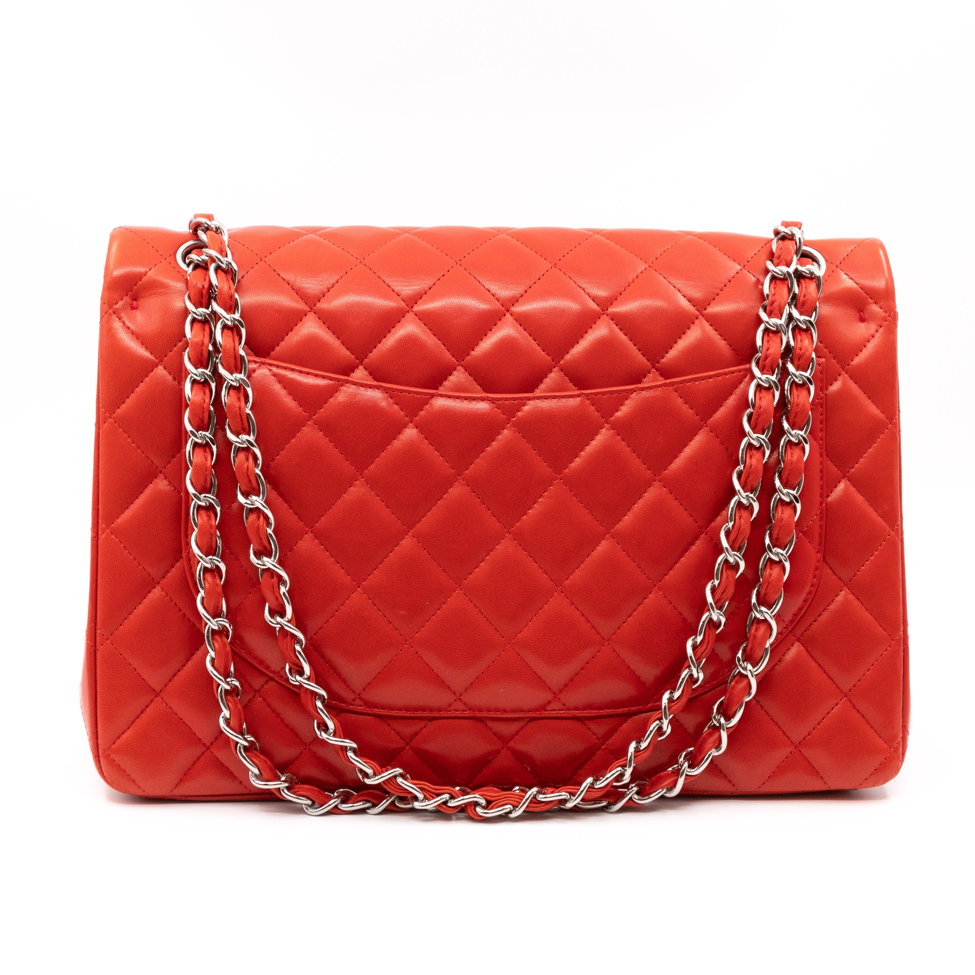 Classic Double Flap Maxi Red Lambskin Silver