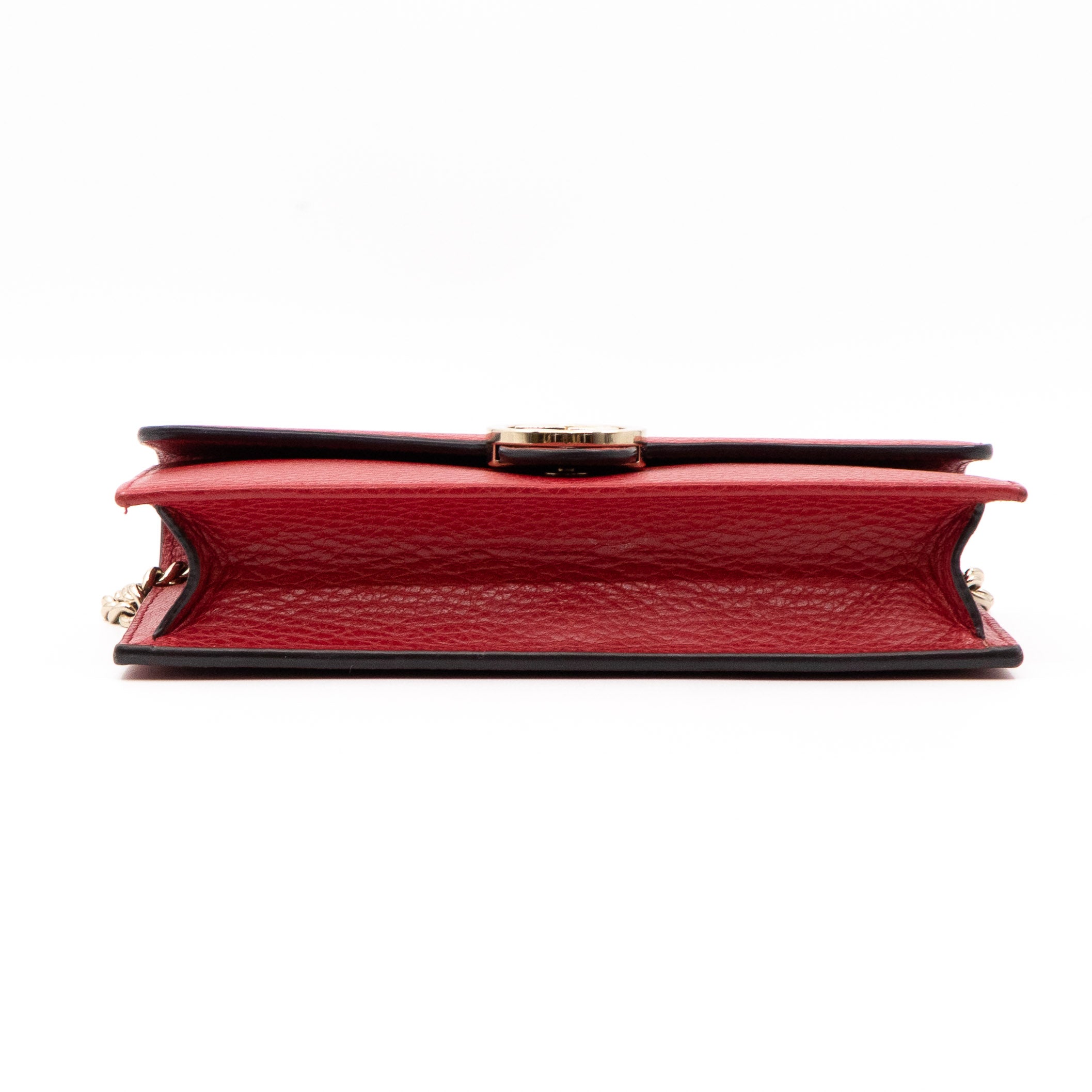 Interlocking GG Chain Wallet Red Leather